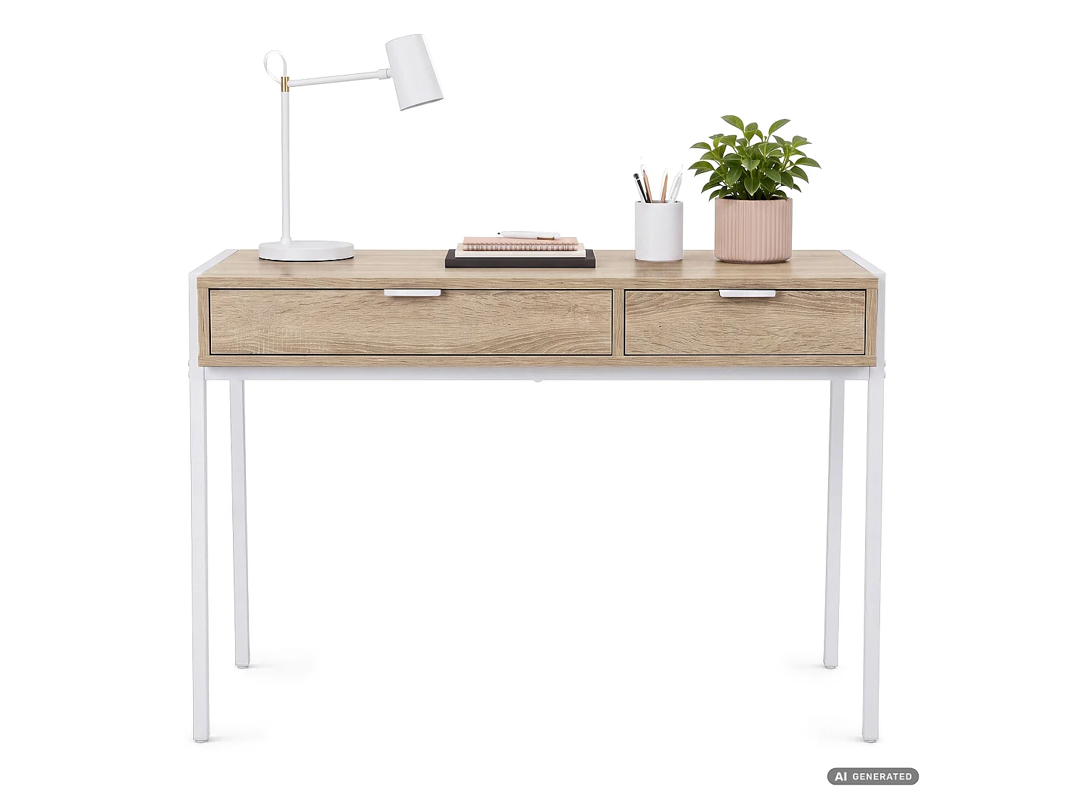 Industrieel computerbureau Sonoma eiken ZENTIA 100 cm 2 lades Witte poten