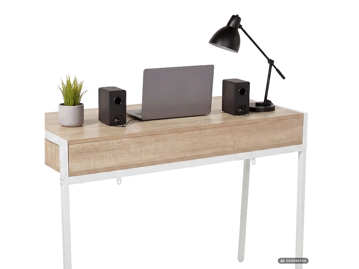 Industrieel computerbureau Sonoma eiken ZENTIA 100 cm 2 lades Witte poten