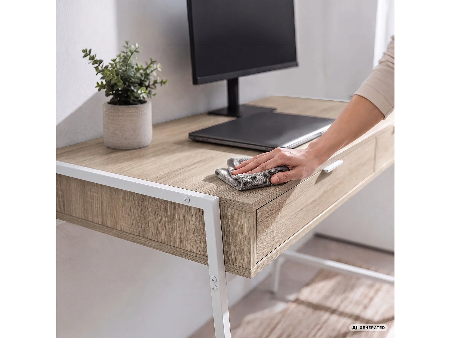 Industrieel computerbureau Sonoma eiken ZENTIA 100 cm 2 lades Witte poten