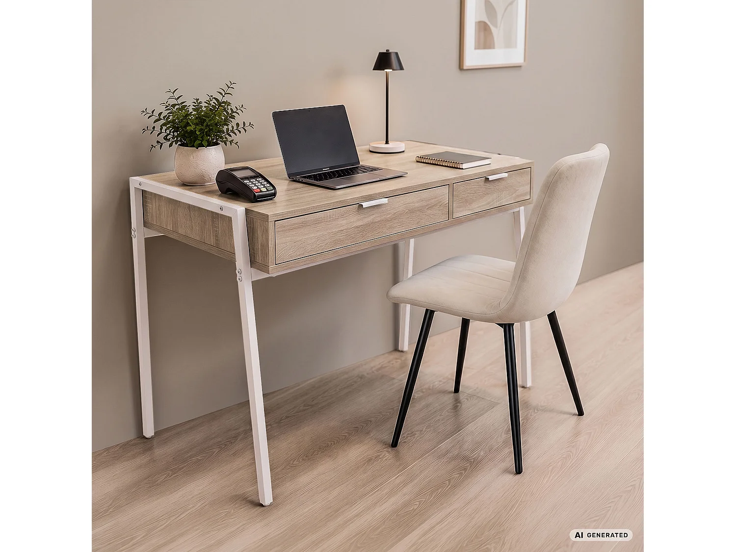 Industrieel computerbureau Sonoma eiken ZENTIA 100 cm 2 lades Witte poten