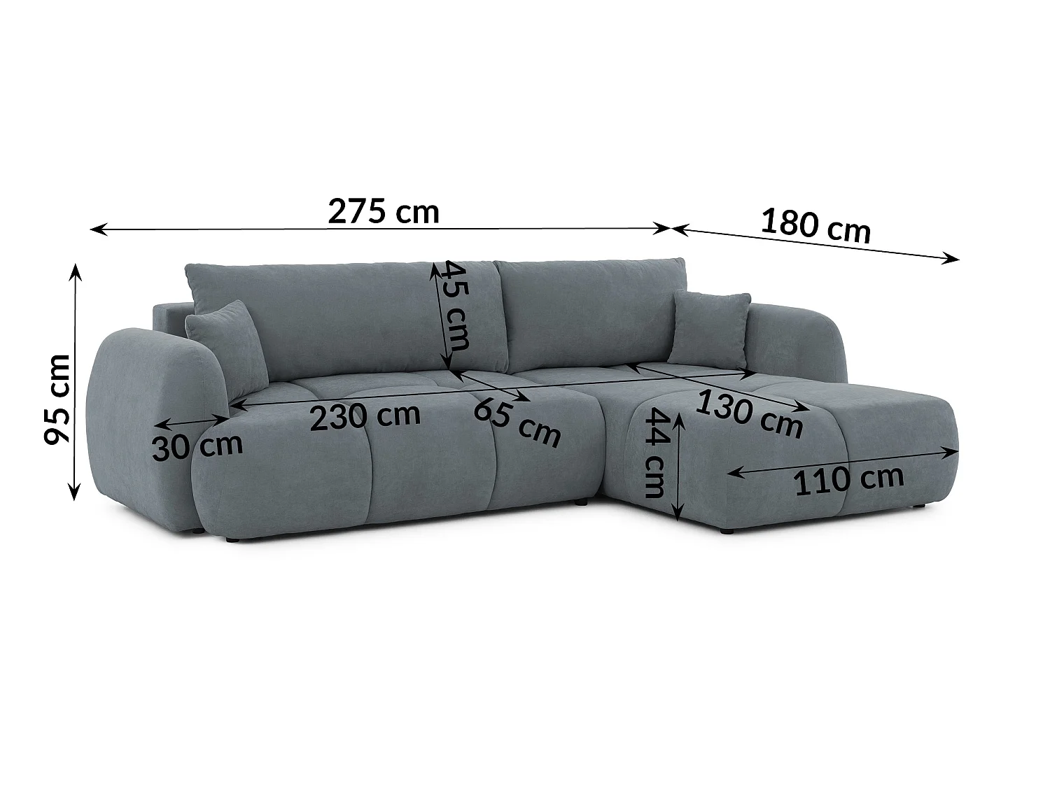 Canapé d’angle avec fonction couchage en tissu tissé LORETTO