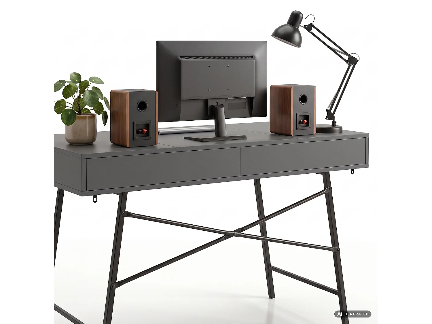 Industrieel computerbureau Grafiet ARDEN 120 cm 2 lades 1 plank Zwarte poten