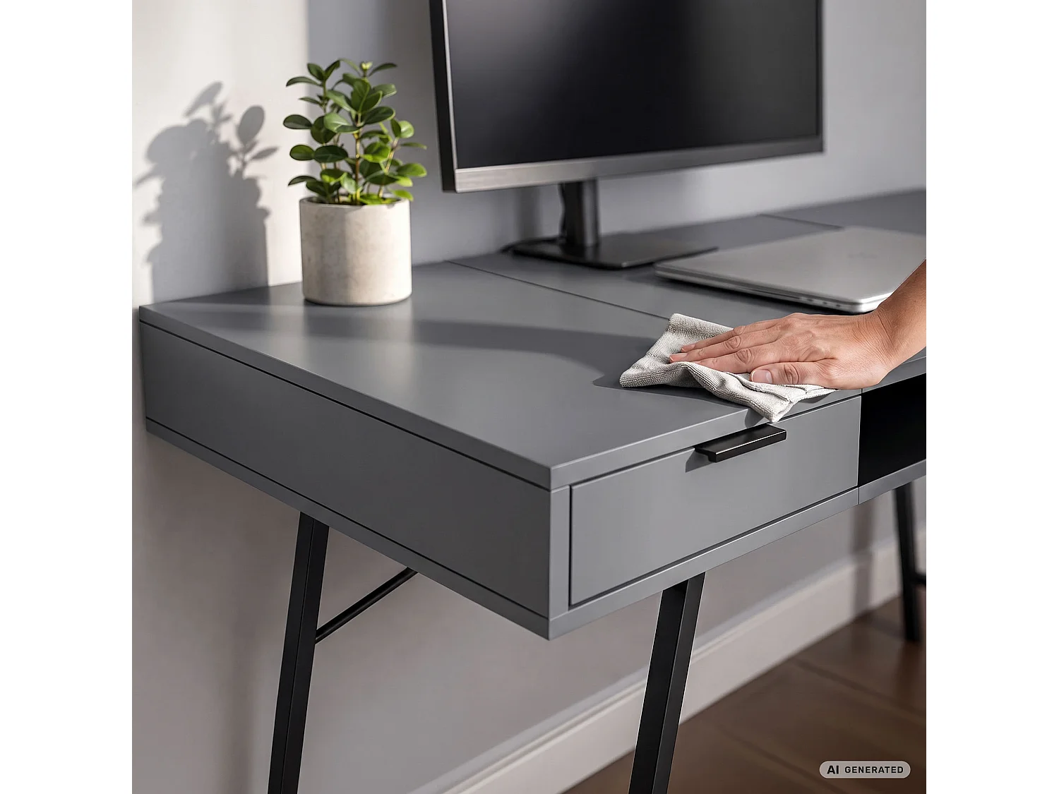 Industrieel computerbureau Grafiet ARDEN 120 cm 2 lades 1 plank Zwarte poten