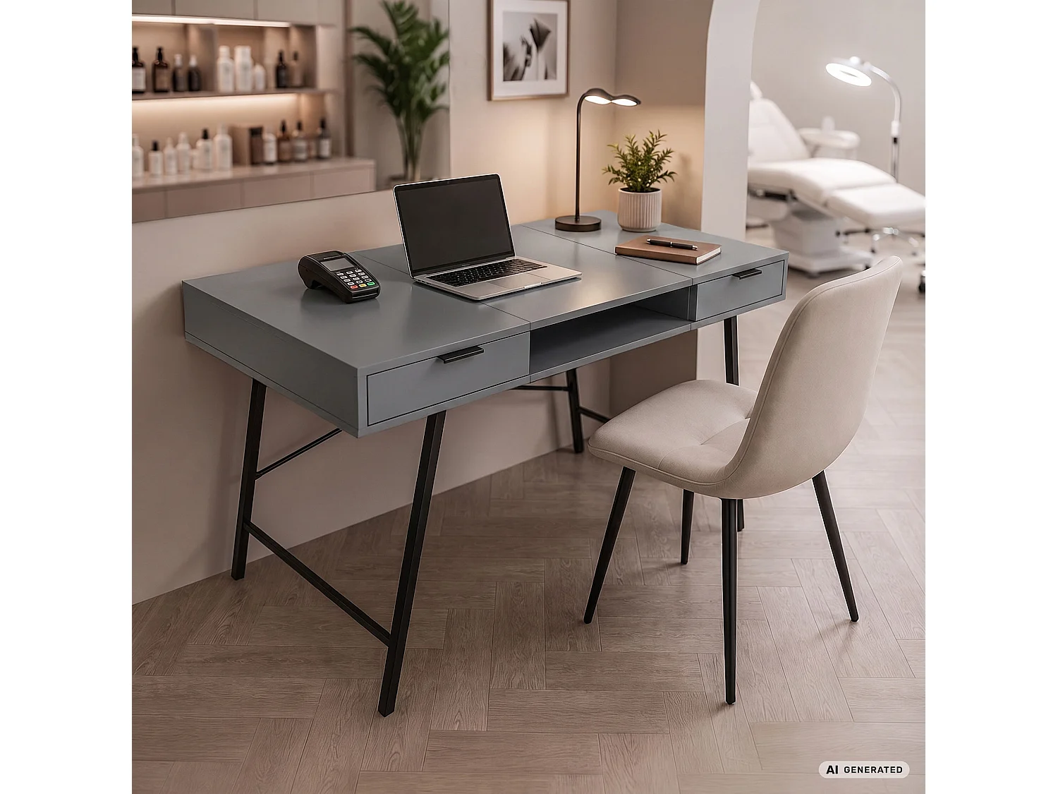 Industrieel computerbureau Grafiet ARDEN 120 cm 2 lades 1 plank Zwarte poten
