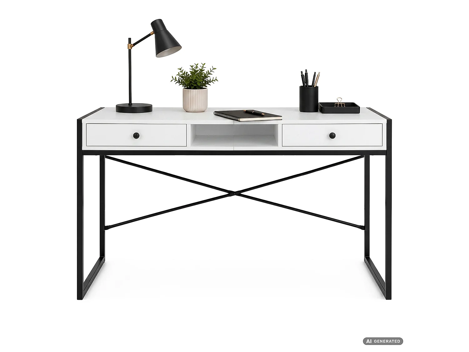 Industrieel computerbureau Wit ELONIS 123 cm 2 lades 1 plank Zwarte poten