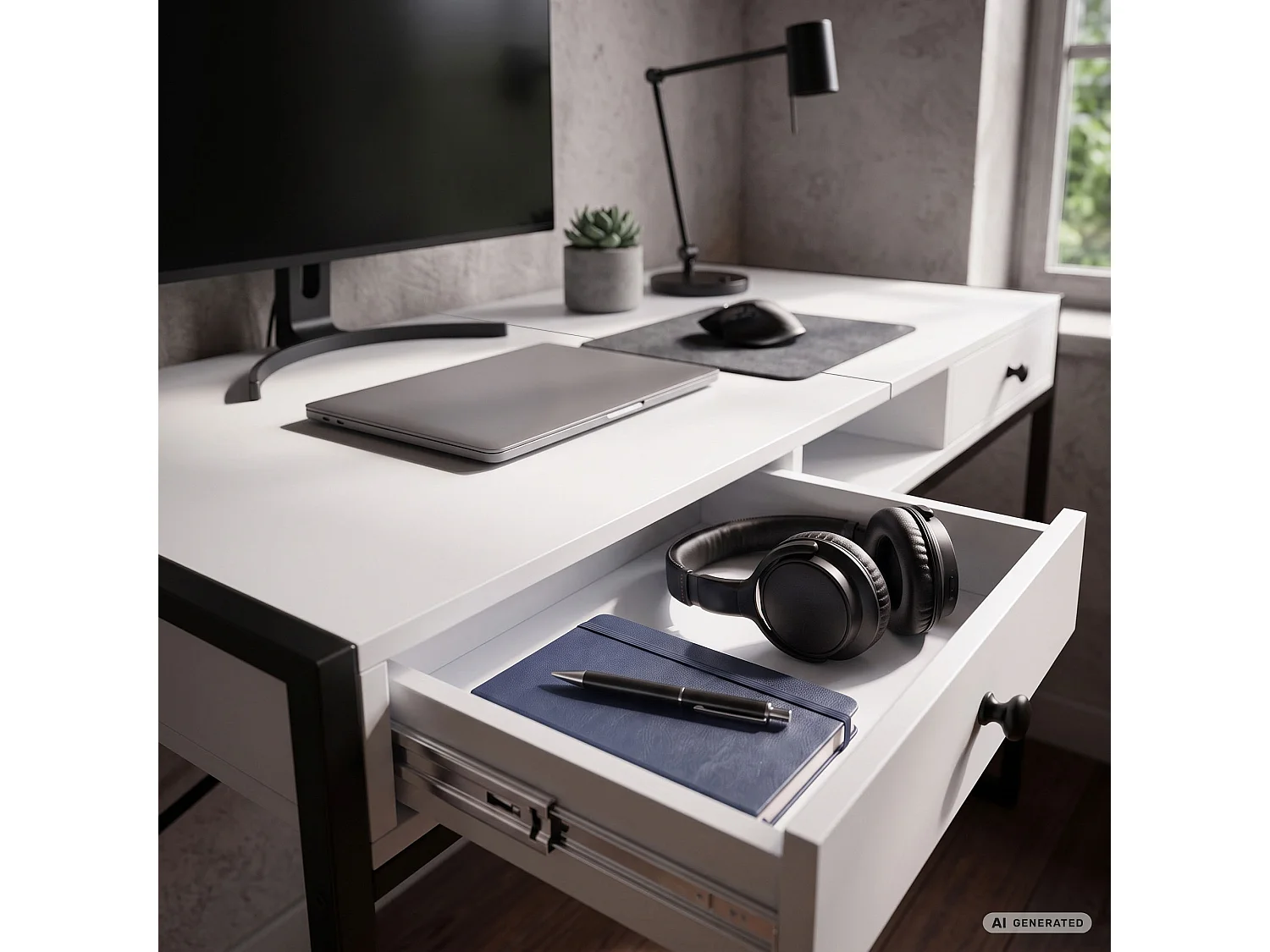 Industrieel computerbureau Wit ELONIS 123 cm 2 lades 1 plank Zwarte poten
