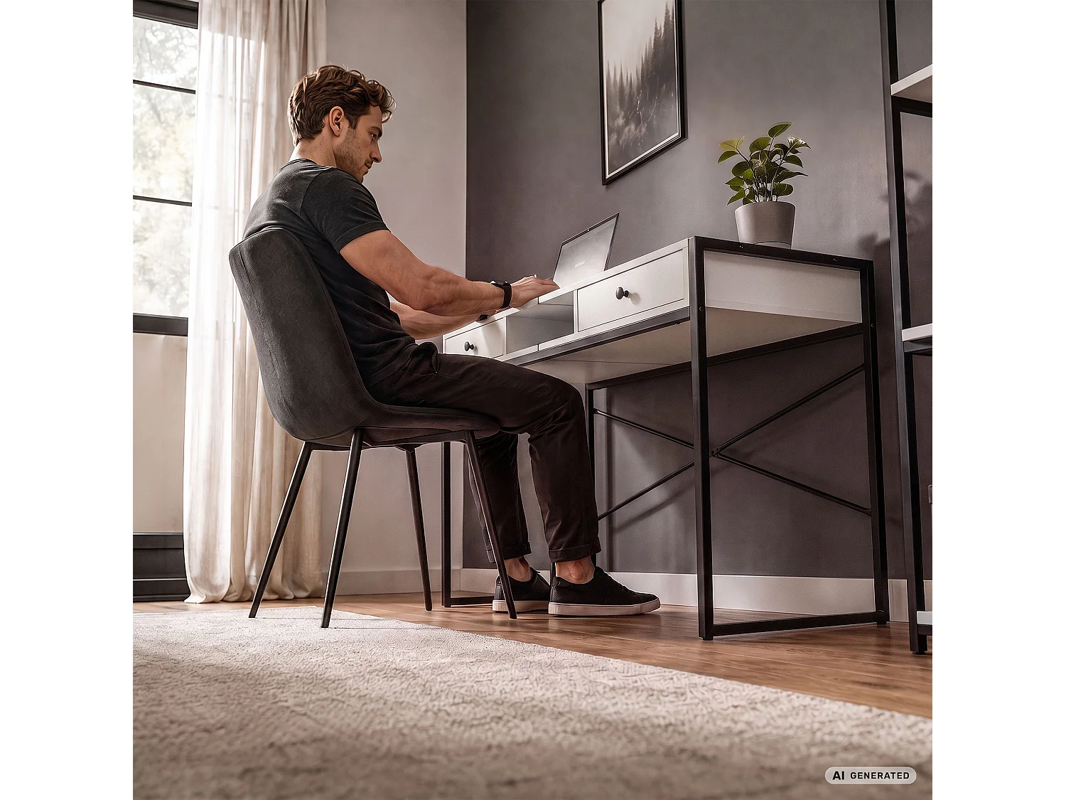 Industrieel computerbureau Wit ELONIS 123 cm 2 lades 1 plank Zwarte poten