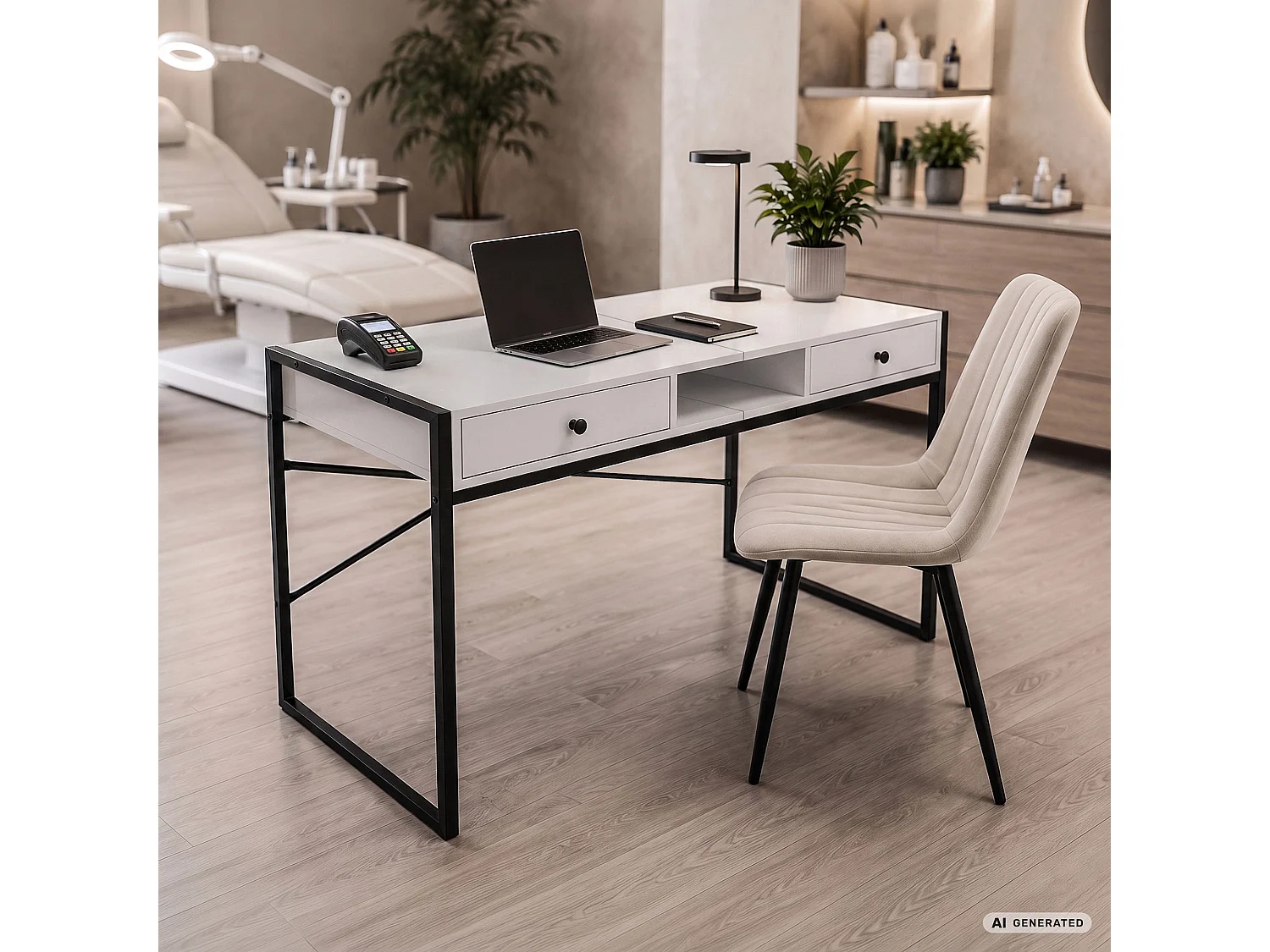 Industrieel computerbureau Wit ELONIS 123 cm 2 lades 1 plank Zwarte poten