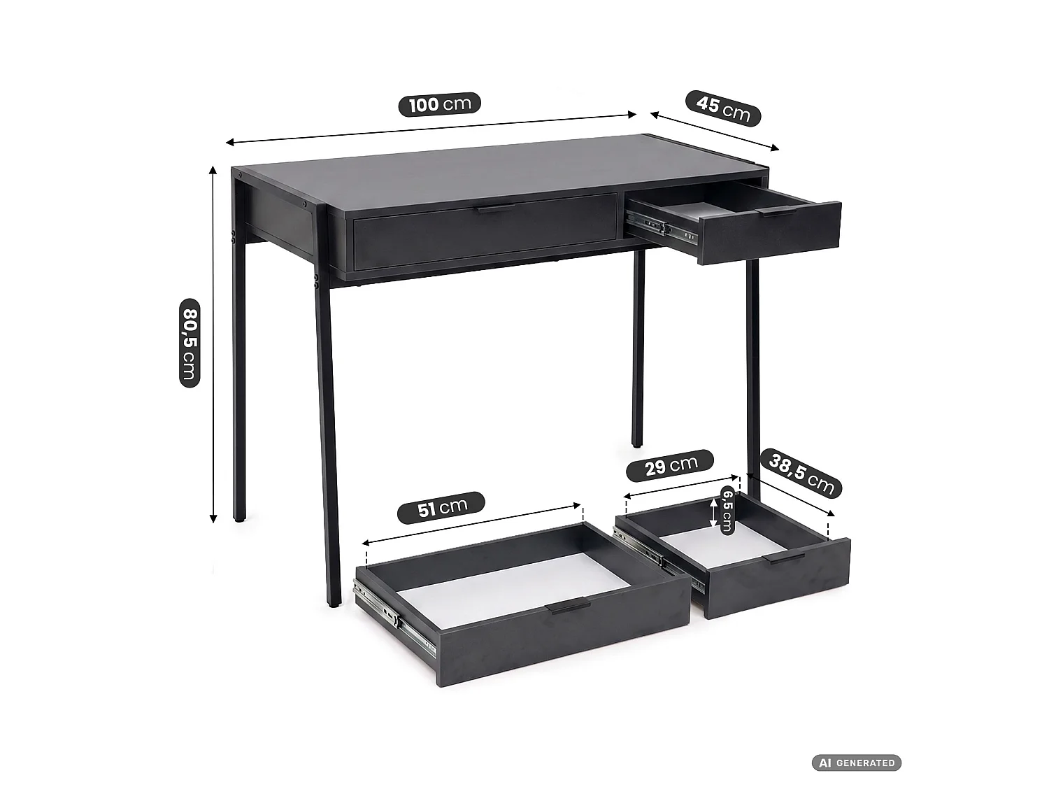 Industrieel computerbureau Zwart ZENTIA 100 cm 2 lades Zwarte poten