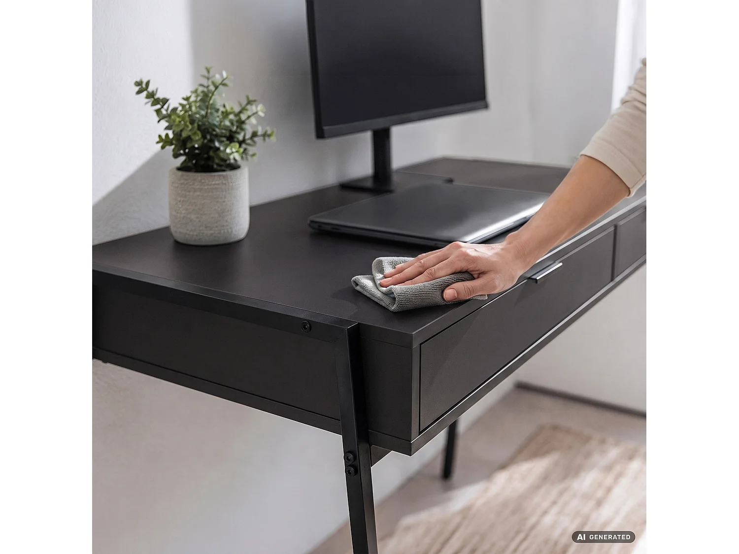 Industrieel computerbureau Zwart ZENTIA 100 cm 2 lades Zwarte poten