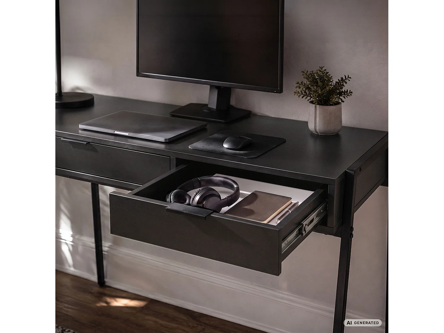 Industrieel computerbureau Zwart ZENTIA 100 cm 2 lades Zwarte poten