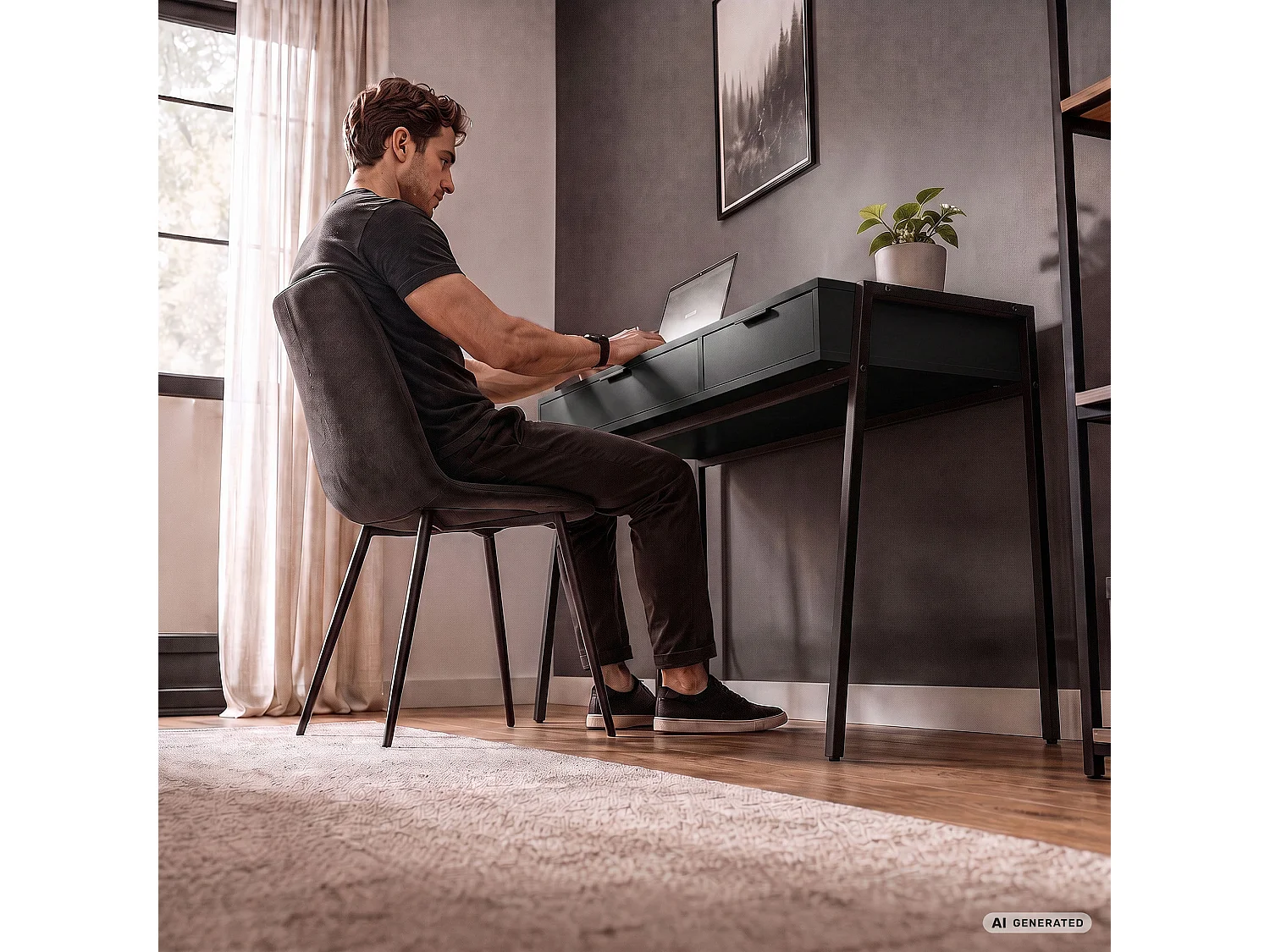 Industrieel computerbureau Zwart ZENTIA 100 cm 2 lades Zwarte poten