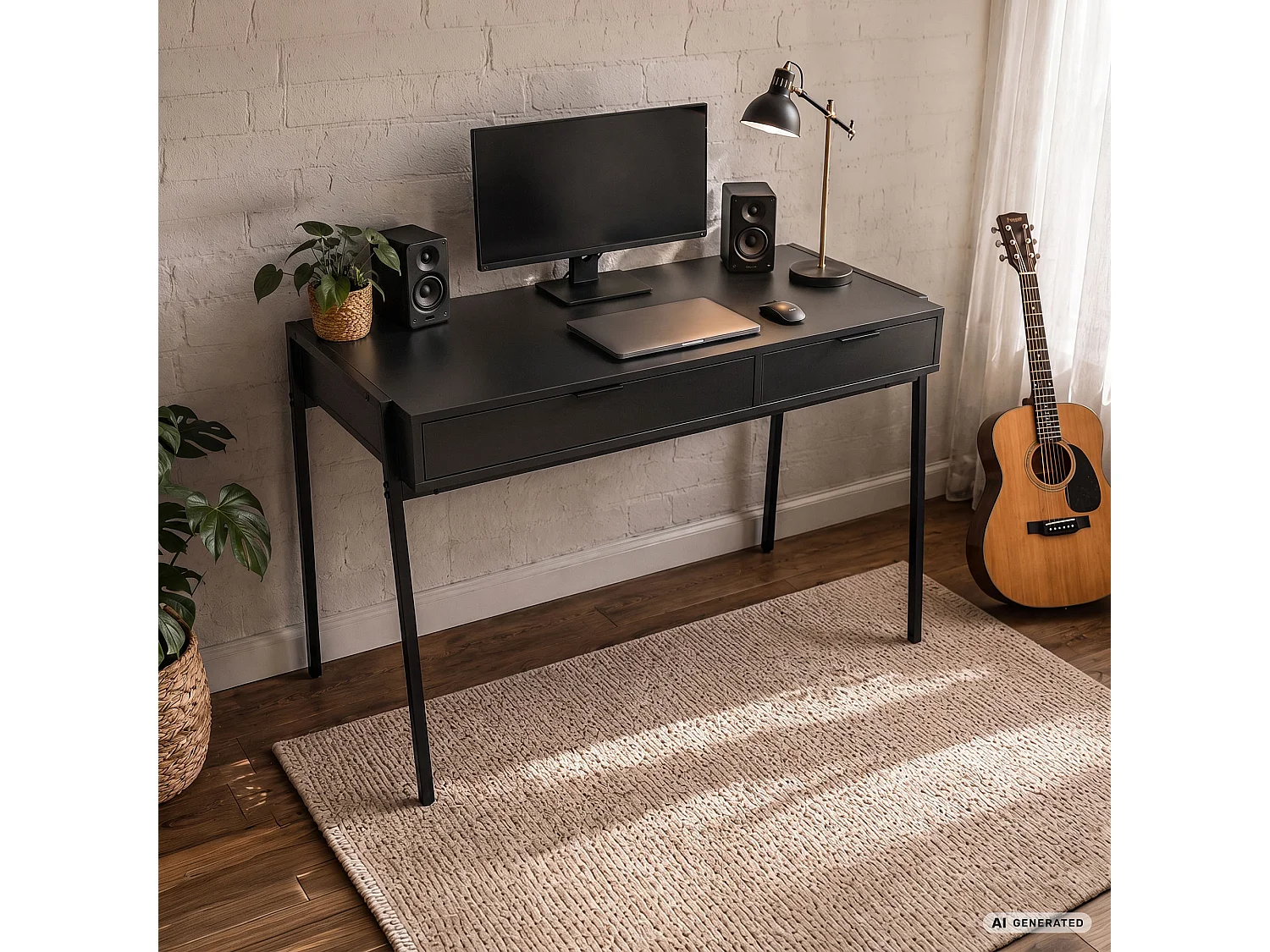 Industrieel computerbureau Zwart ZENTIA 100 cm 2 lades Zwarte poten