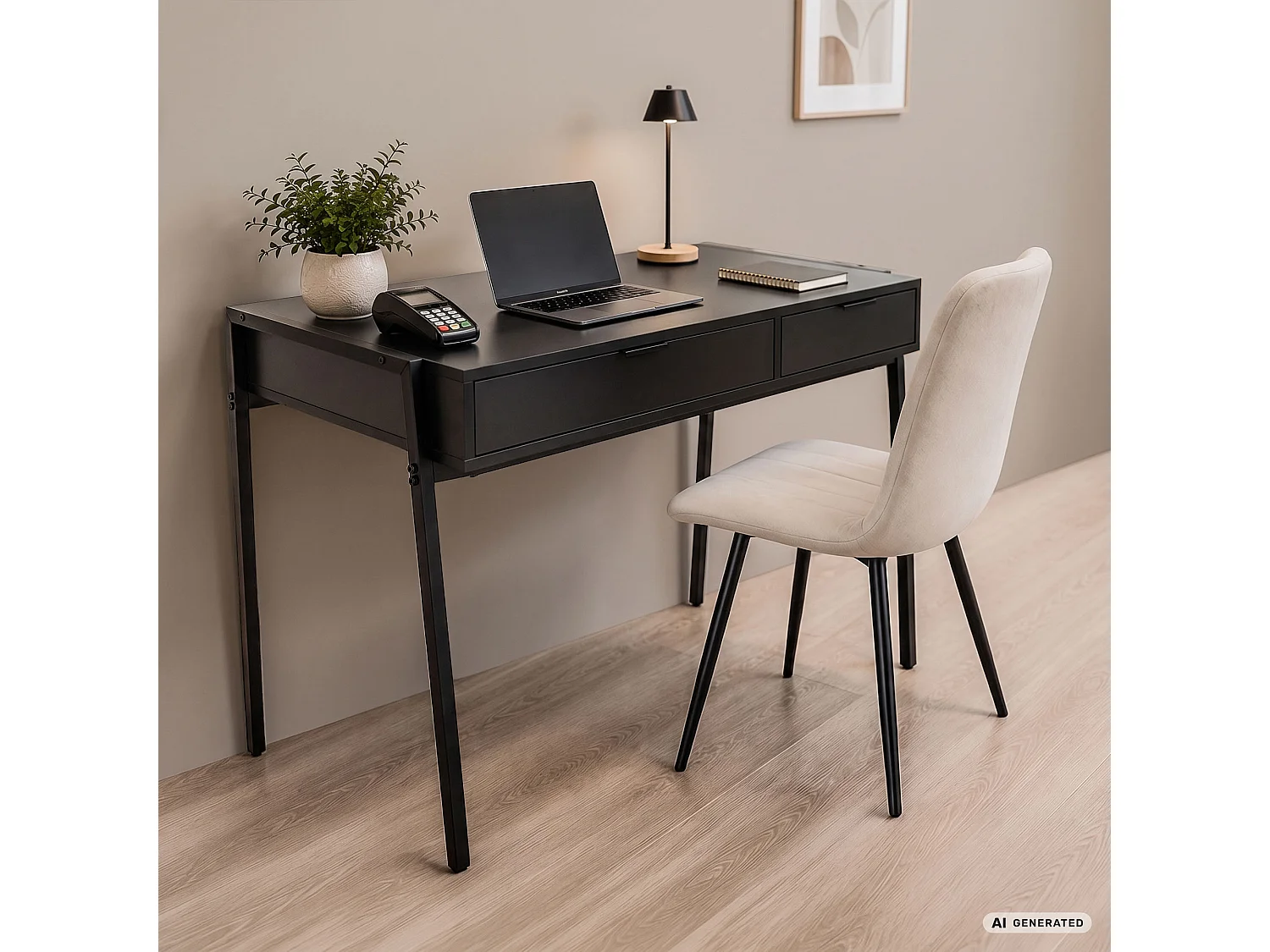 Industrieel computerbureau Zwart ZENTIA 100 cm 2 lades Zwarte poten