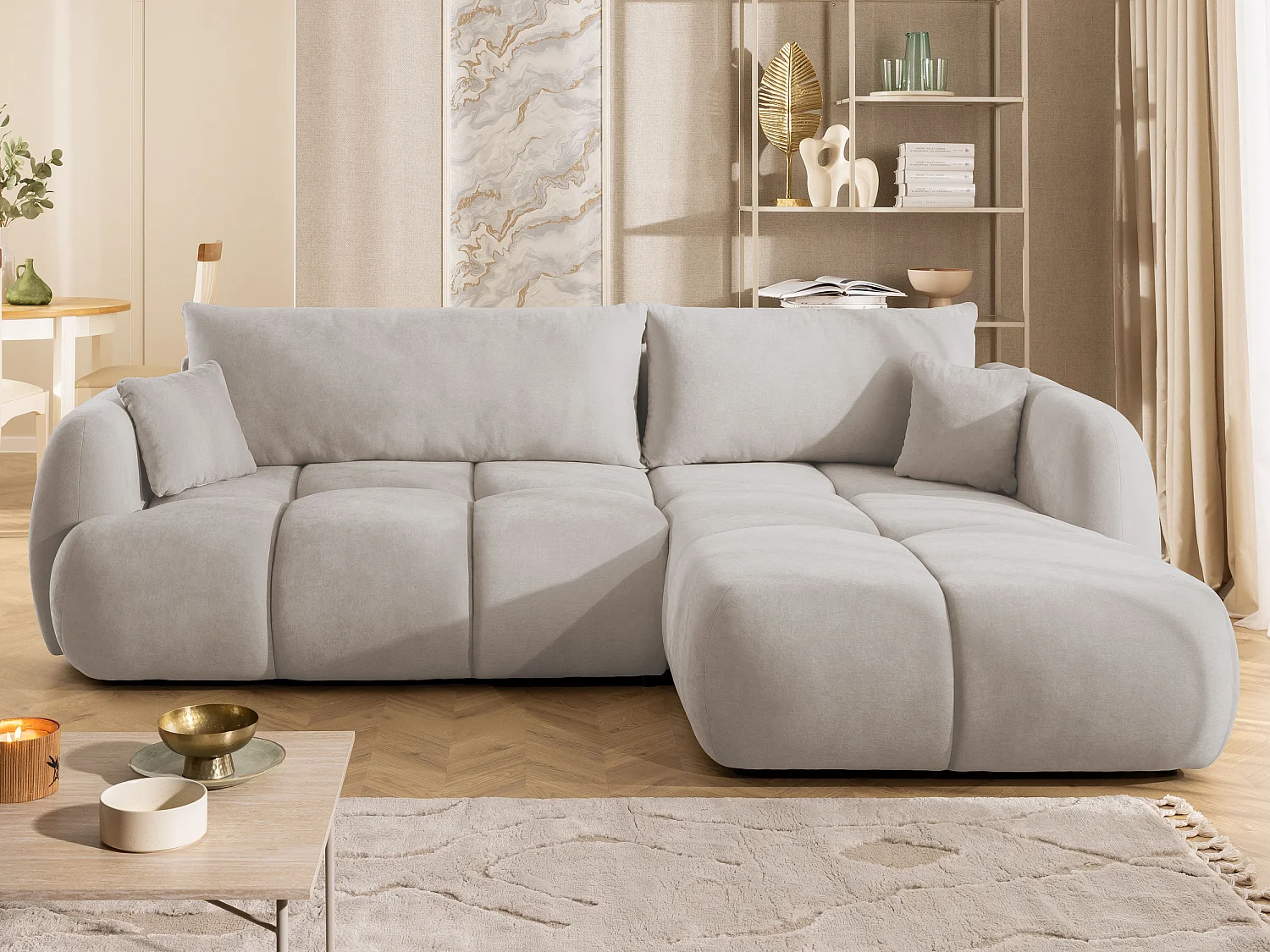 Canapé d’angle avec fonction couchage en tissu tissé LORETTO