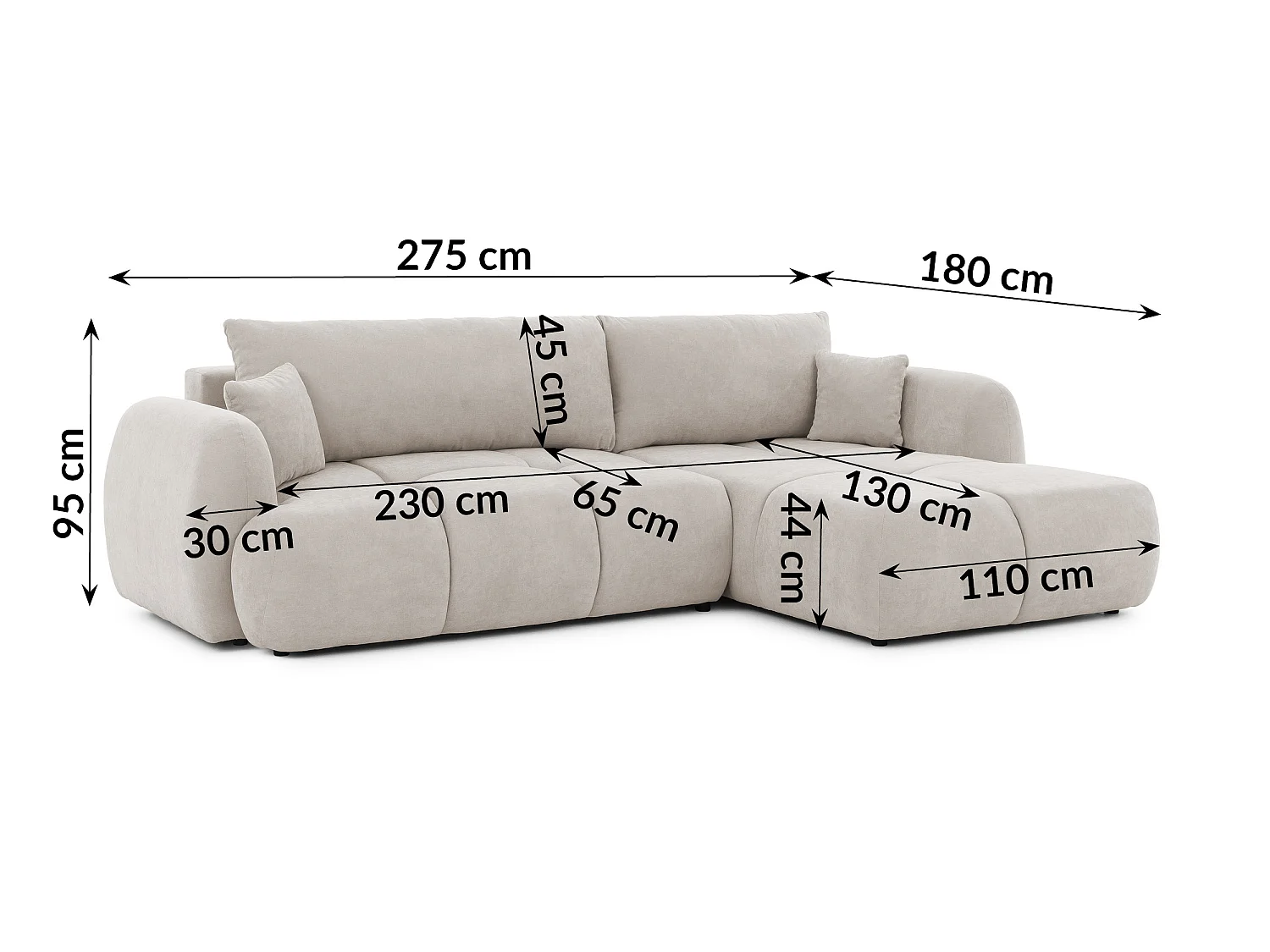 Canapé d’angle avec fonction couchage en tissu tissé LORETTO