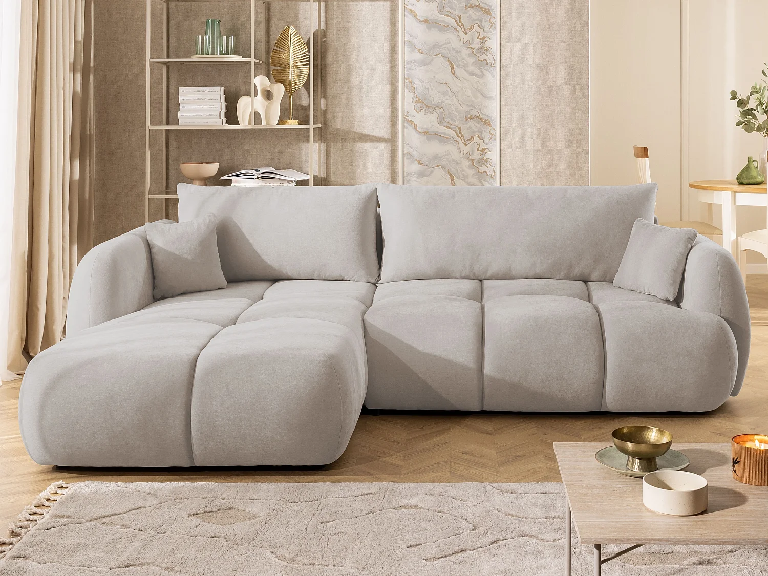 Canapé d’angle avec fonction couchage en tissu tissé LORETTO