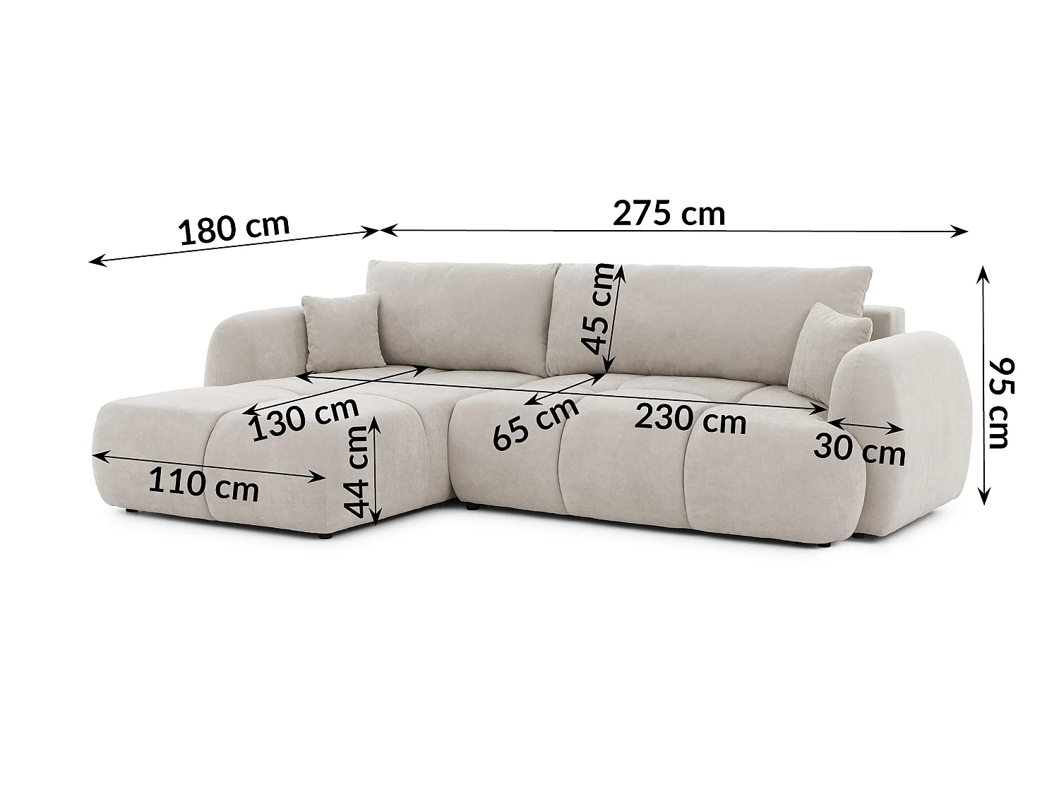 Canapé d’angle avec fonction couchage en tissu tissé LORETTO