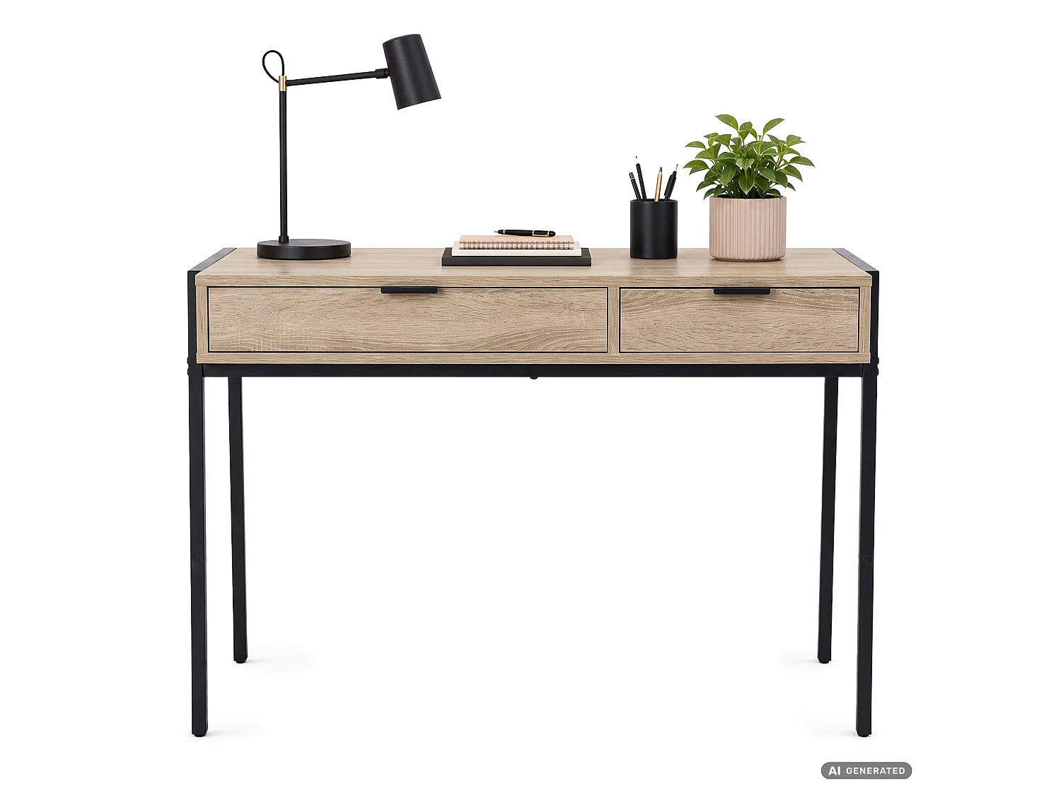 Industrieel computerbureau Sonoma eiken ZENTIA 100 cm 2 lades Zwarte poten