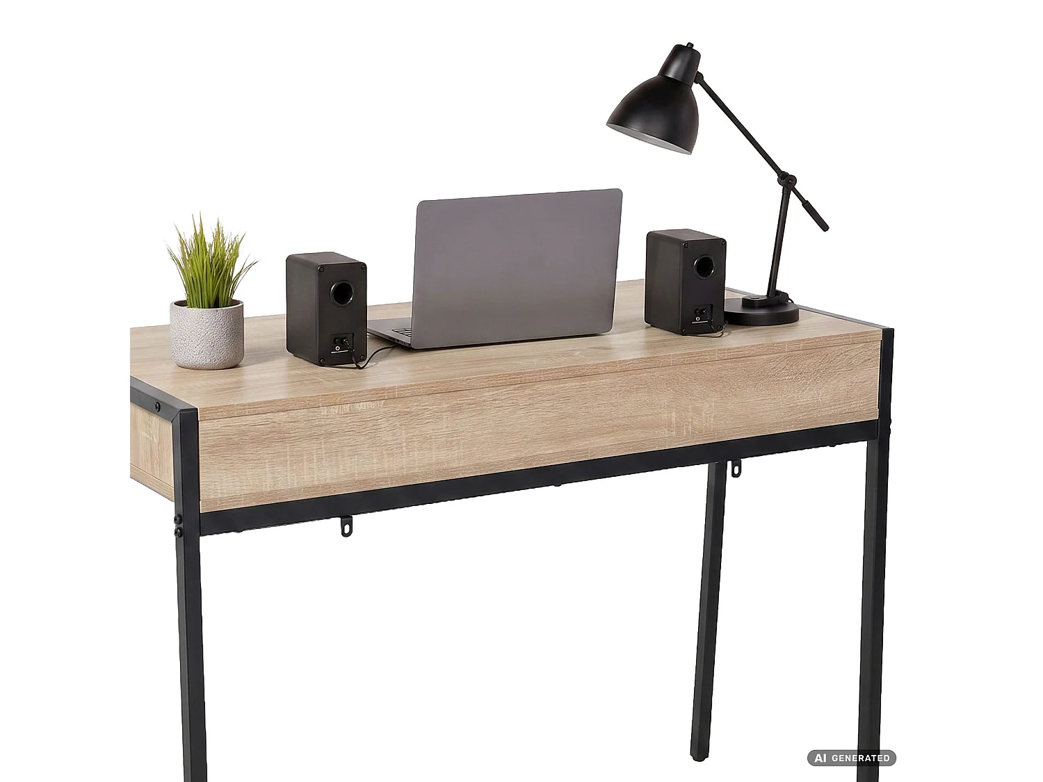 Industrieel computerbureau Sonoma eiken ZENTIA 100 cm 2 lades Zwarte poten