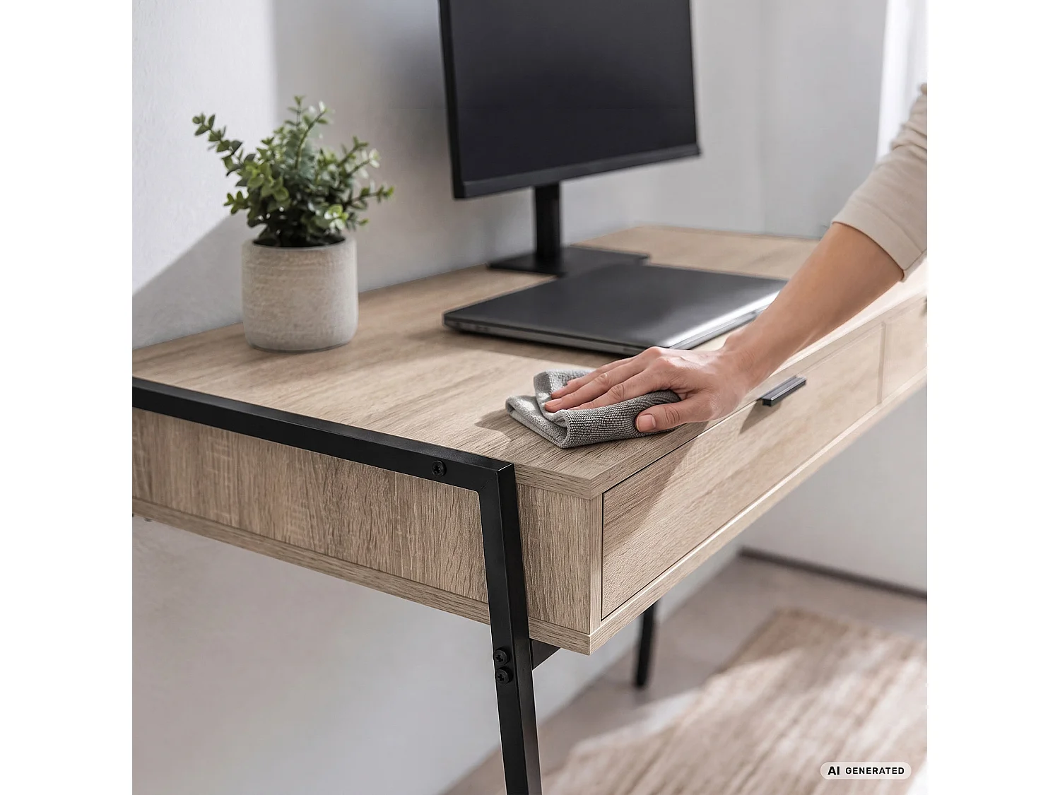 Industrieel computerbureau Sonoma eiken ZENTIA 100 cm 2 lades Zwarte poten