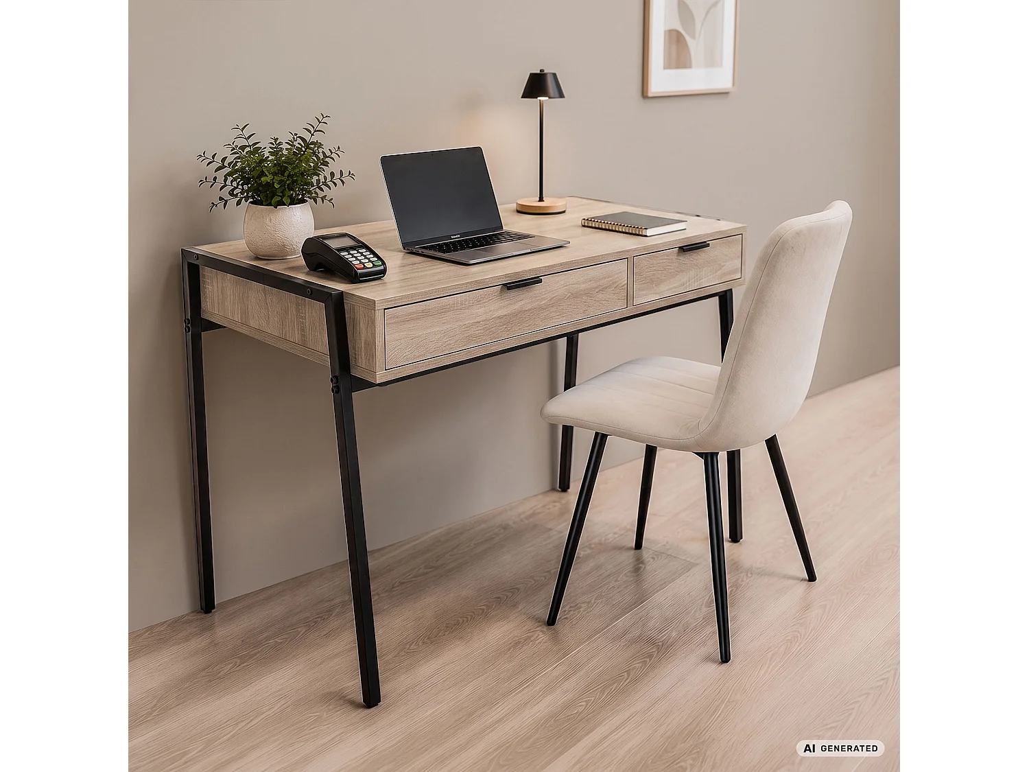 Industrieel computerbureau Sonoma eiken ZENTIA 100 cm 2 lades Zwarte poten