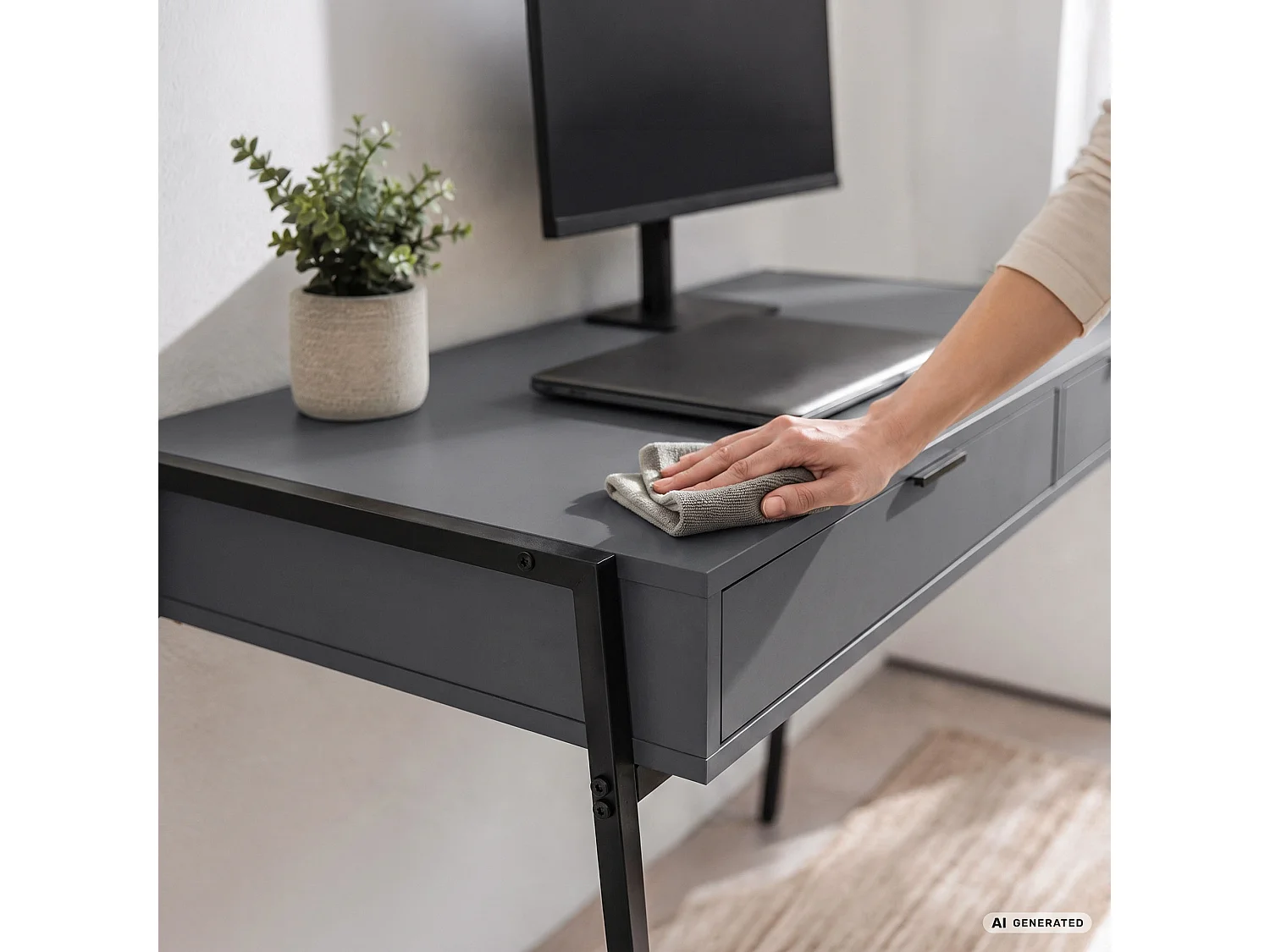 Industrieel computerbureau Grafiet ZENTIA 100 cm 2 lades Zwarte poten