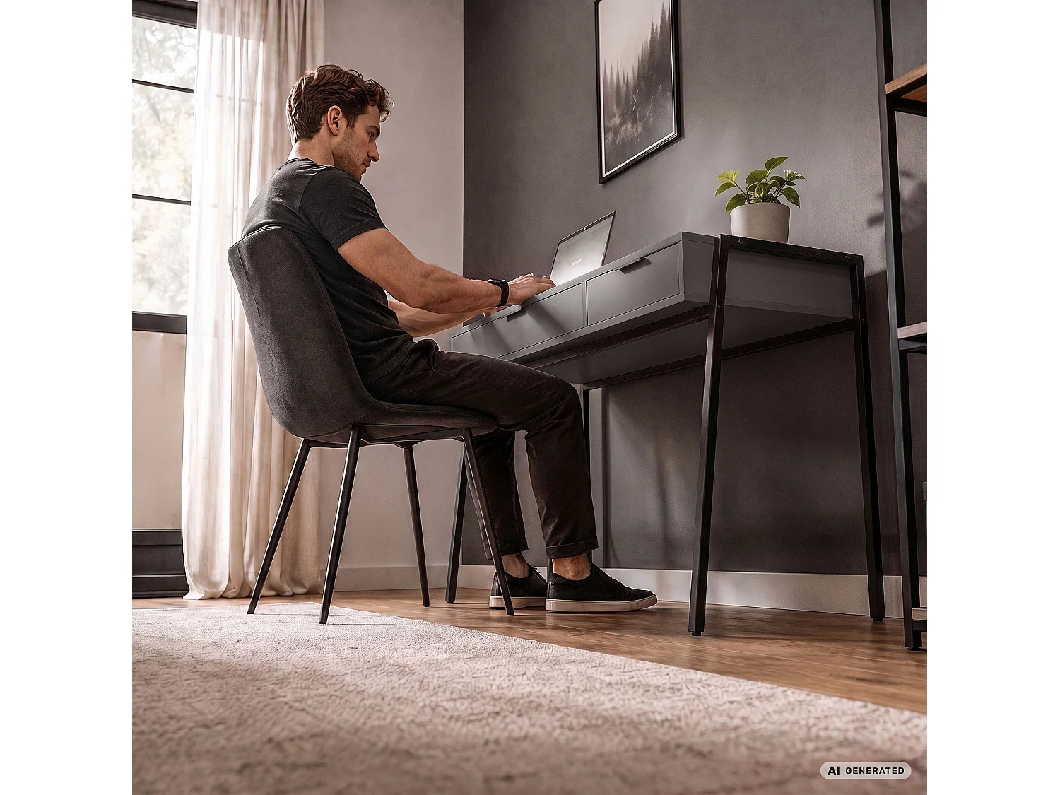 Industrieel computerbureau Grafiet ZENTIA 100 cm 2 lades Zwarte poten