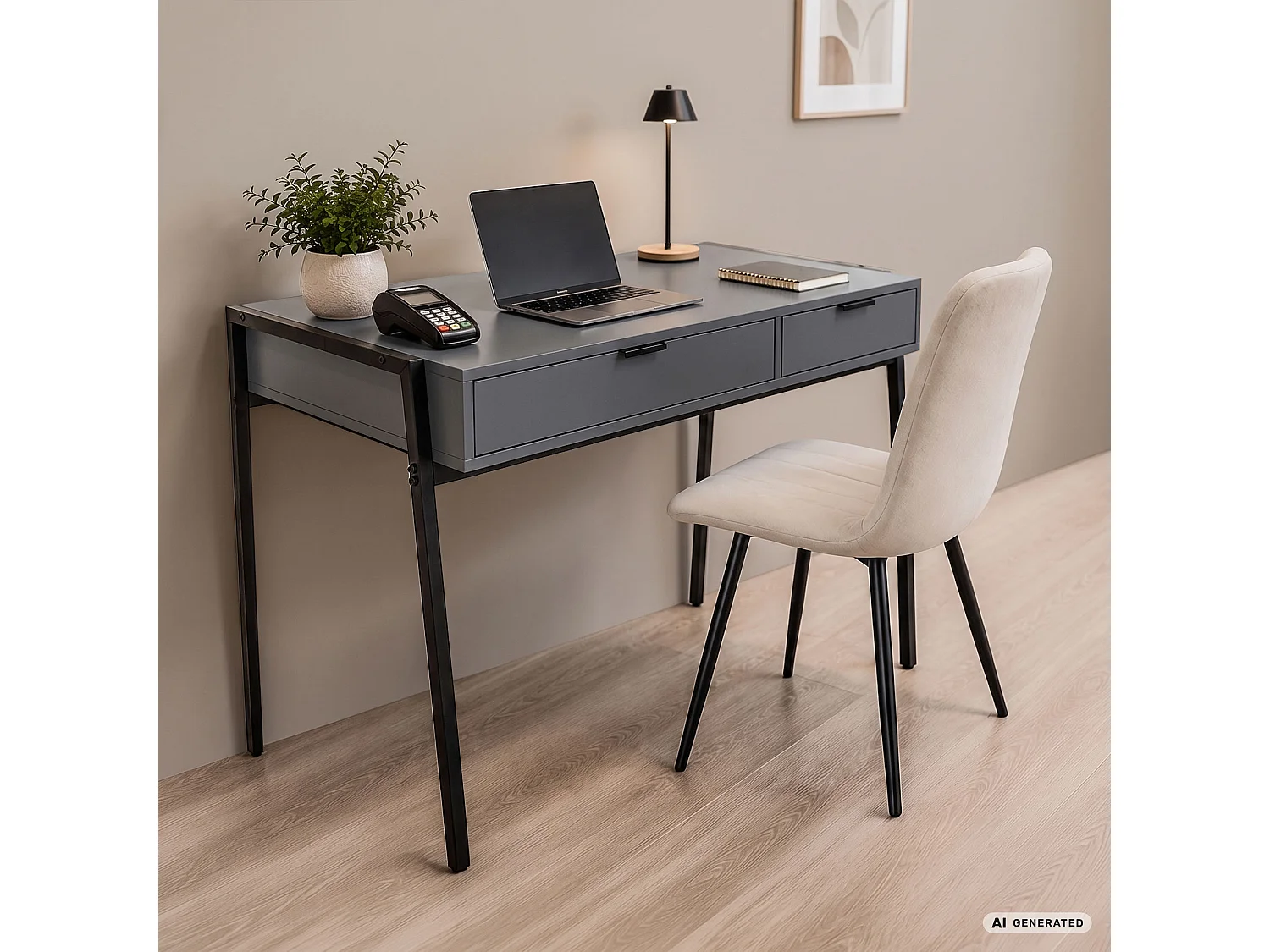 Industrieel computerbureau Grafiet ZENTIA 100 cm 2 lades Zwarte poten