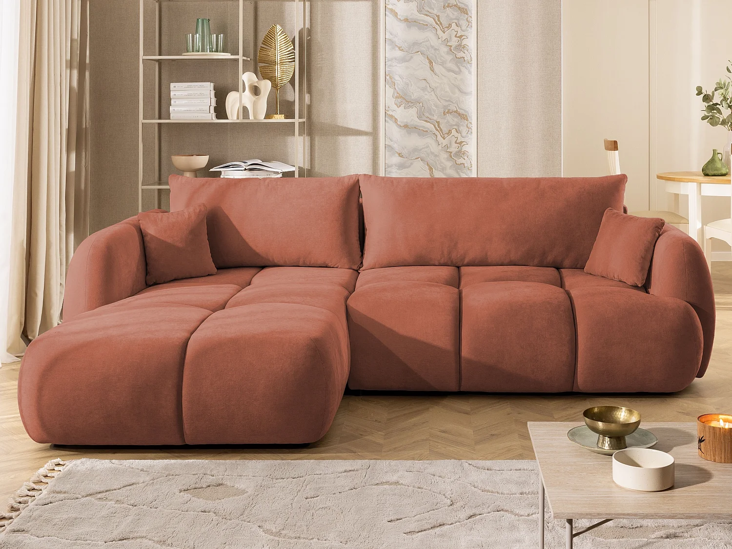 Canapé d’angle avec fonction couchage en tissu tissé LORETTO