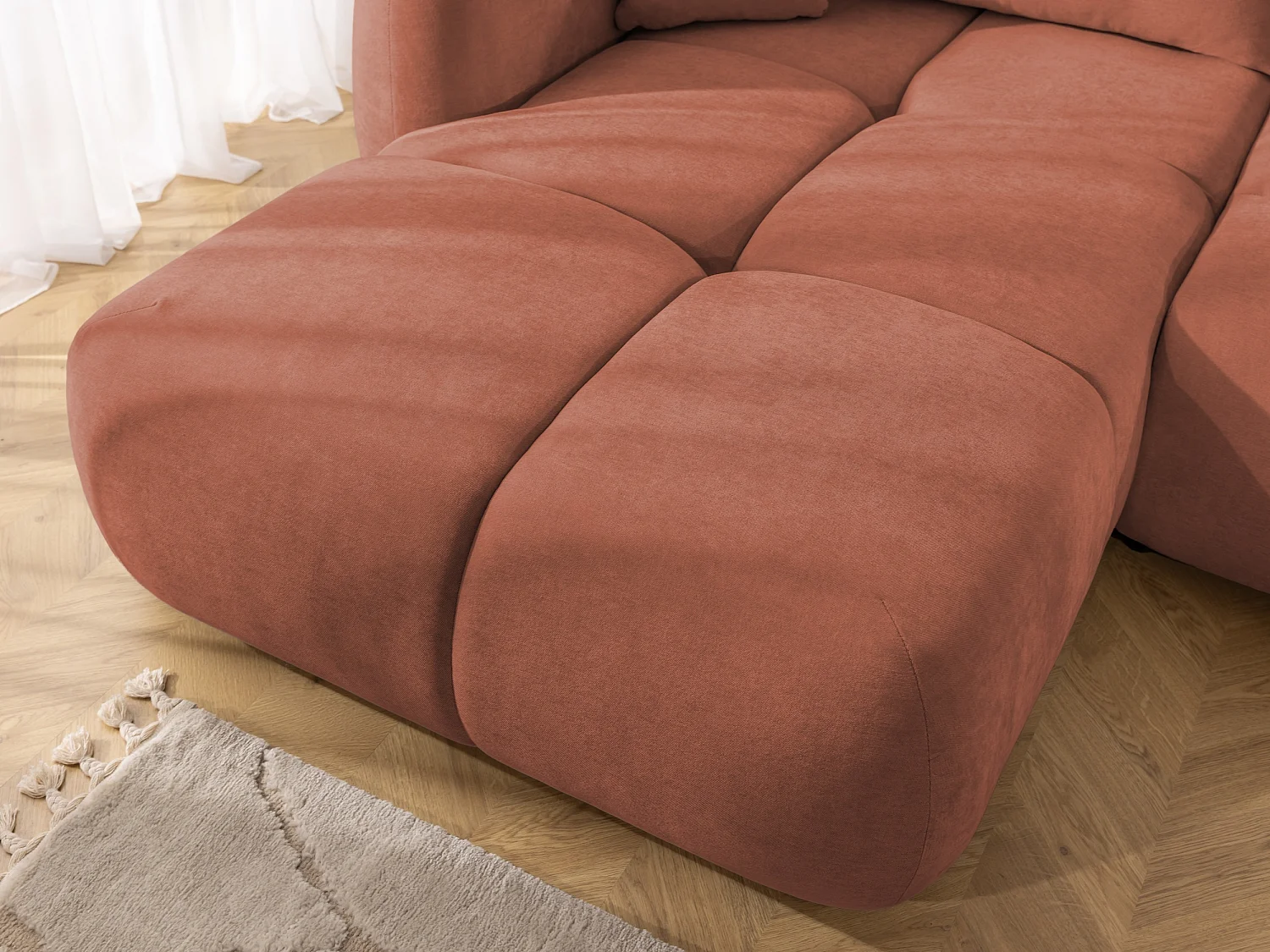 Canapé d’angle avec fonction couchage en tissu tissé LORETTO