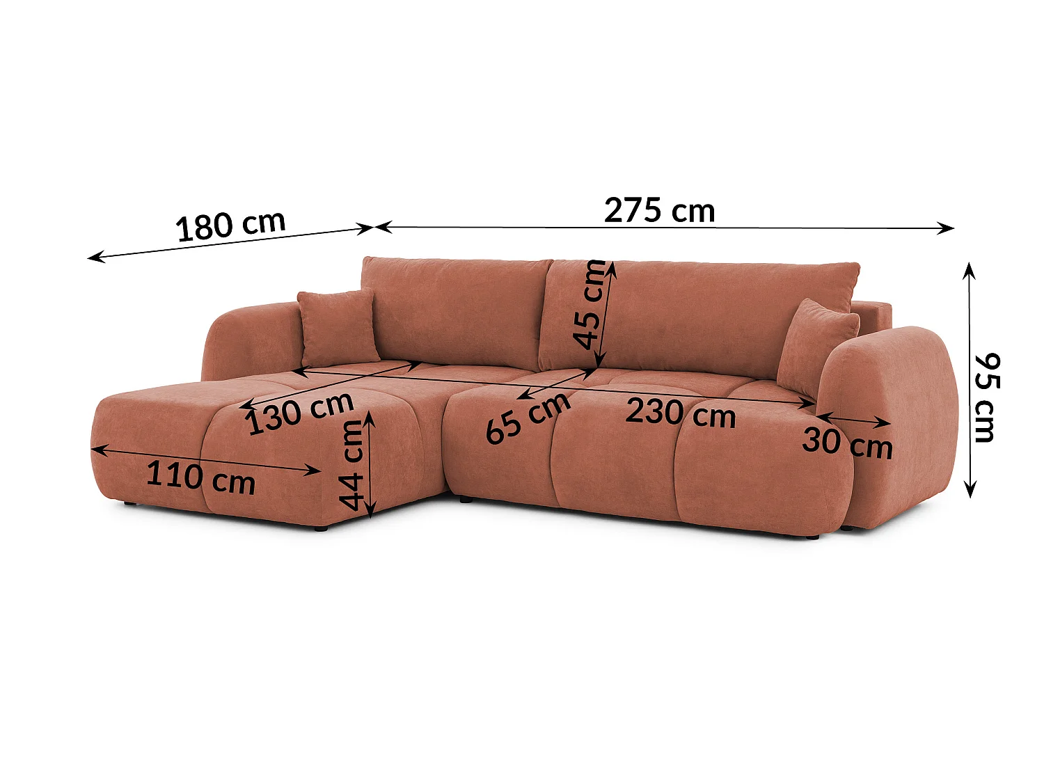 Canapé d’angle avec fonction couchage en tissu tissé LORETTO