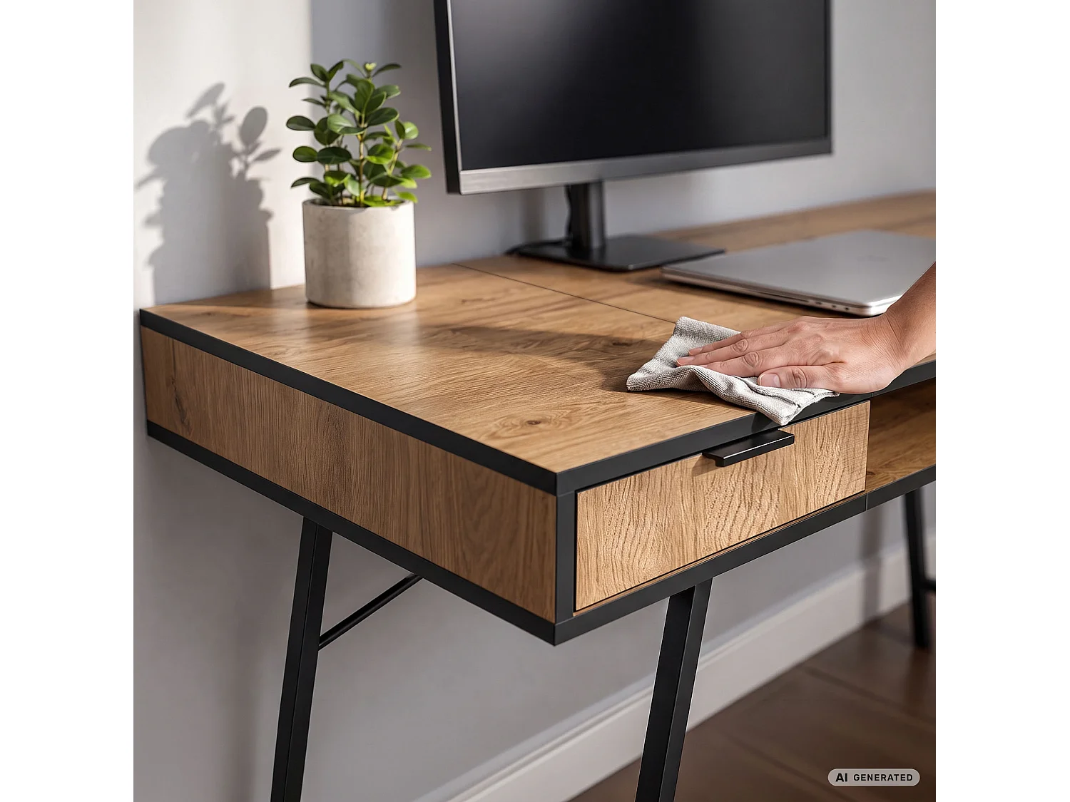Industrieel computerbureau Craft eiken ARDEN 120 cm 2 lades 1 plank Zwarte poten