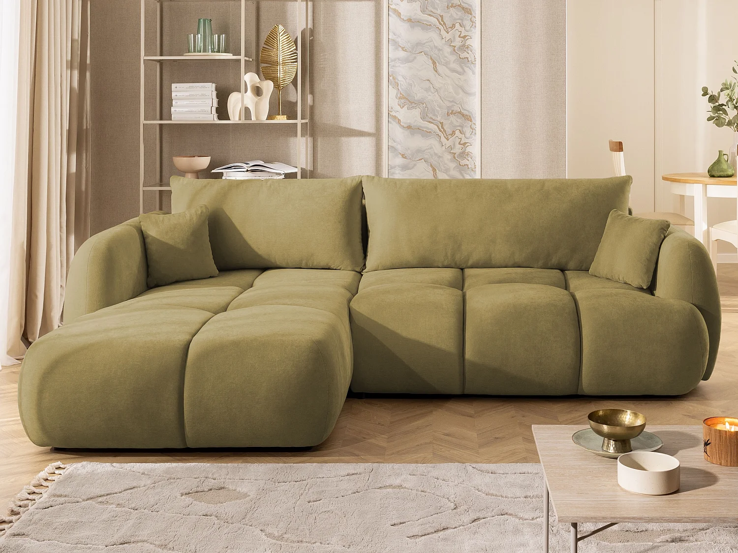 Canapé d’angle avec fonction couchage en tissu tissé LORETTO
