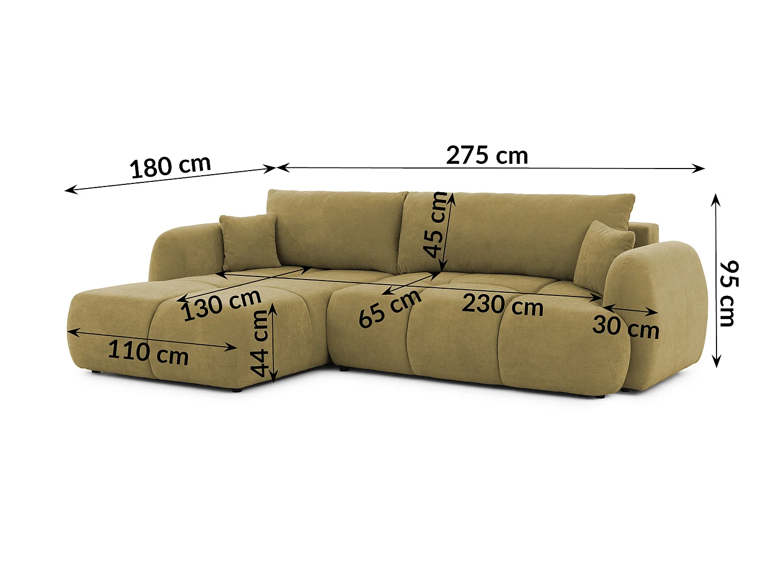 Canapé d’angle avec fonction couchage en tissu tissé LORETTO