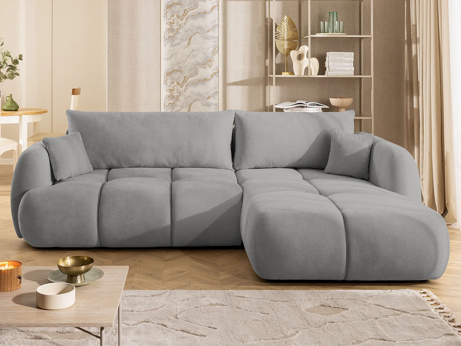 Canapé d’angle avec fonction couchage en tissu tissé LORETTO
