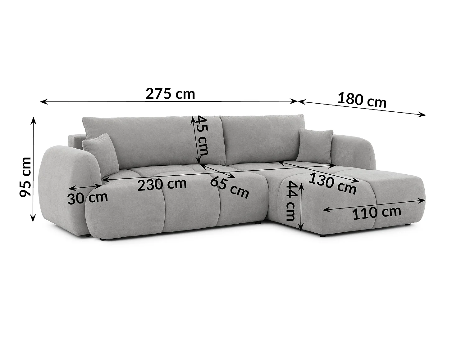 Canapé d’angle avec fonction couchage en tissu tissé LORETTO
