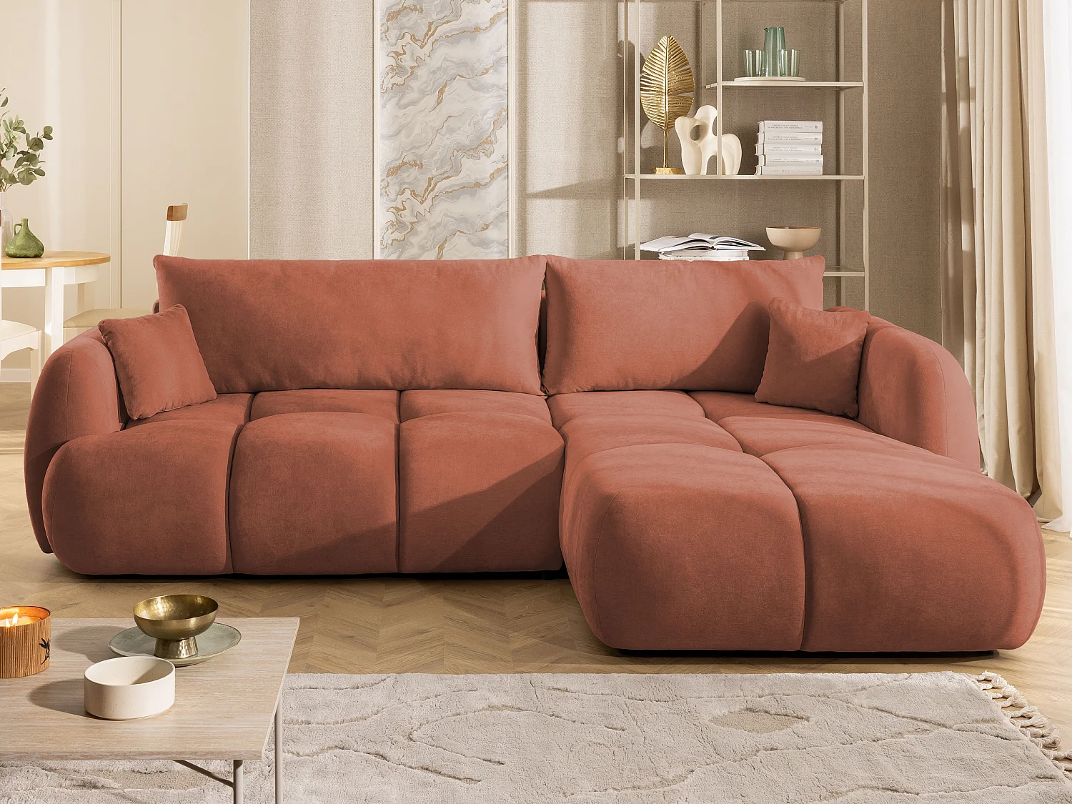 Canapé d’angle avec fonction couchage en tissu tissé LORETTO