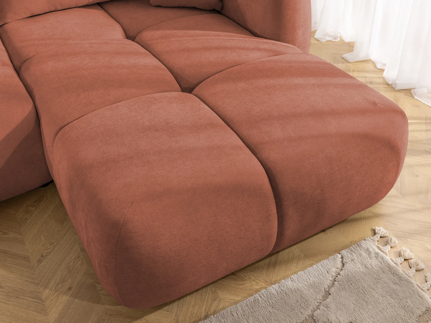Canapé d’angle avec fonction couchage en tissu tissé LORETTO