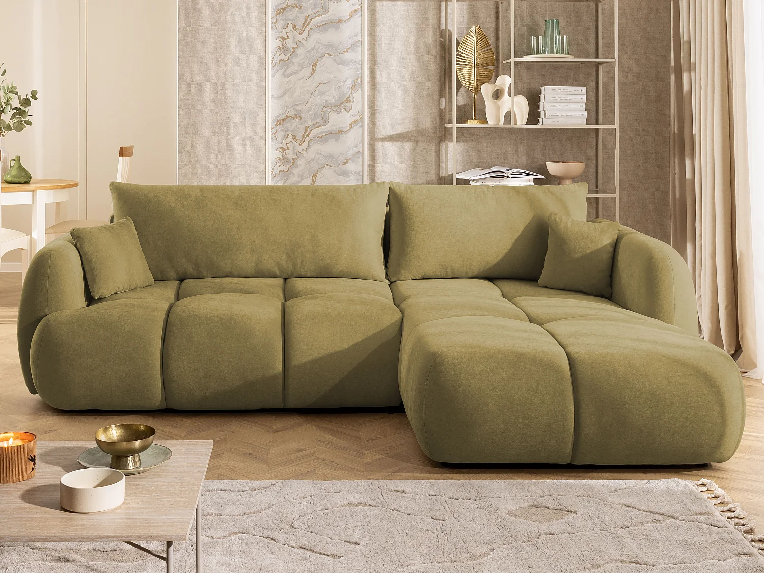 Canapé d’angle avec fonction couchage en tissu tissé LORETTO