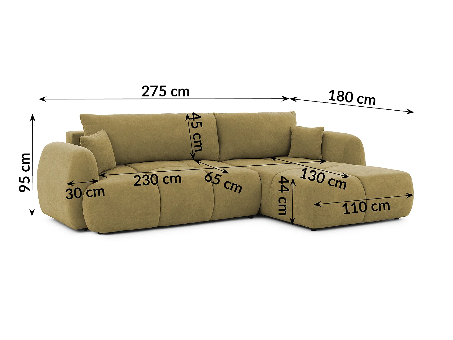 Canapé d’angle avec fonction couchage en tissu tissé LORETTO