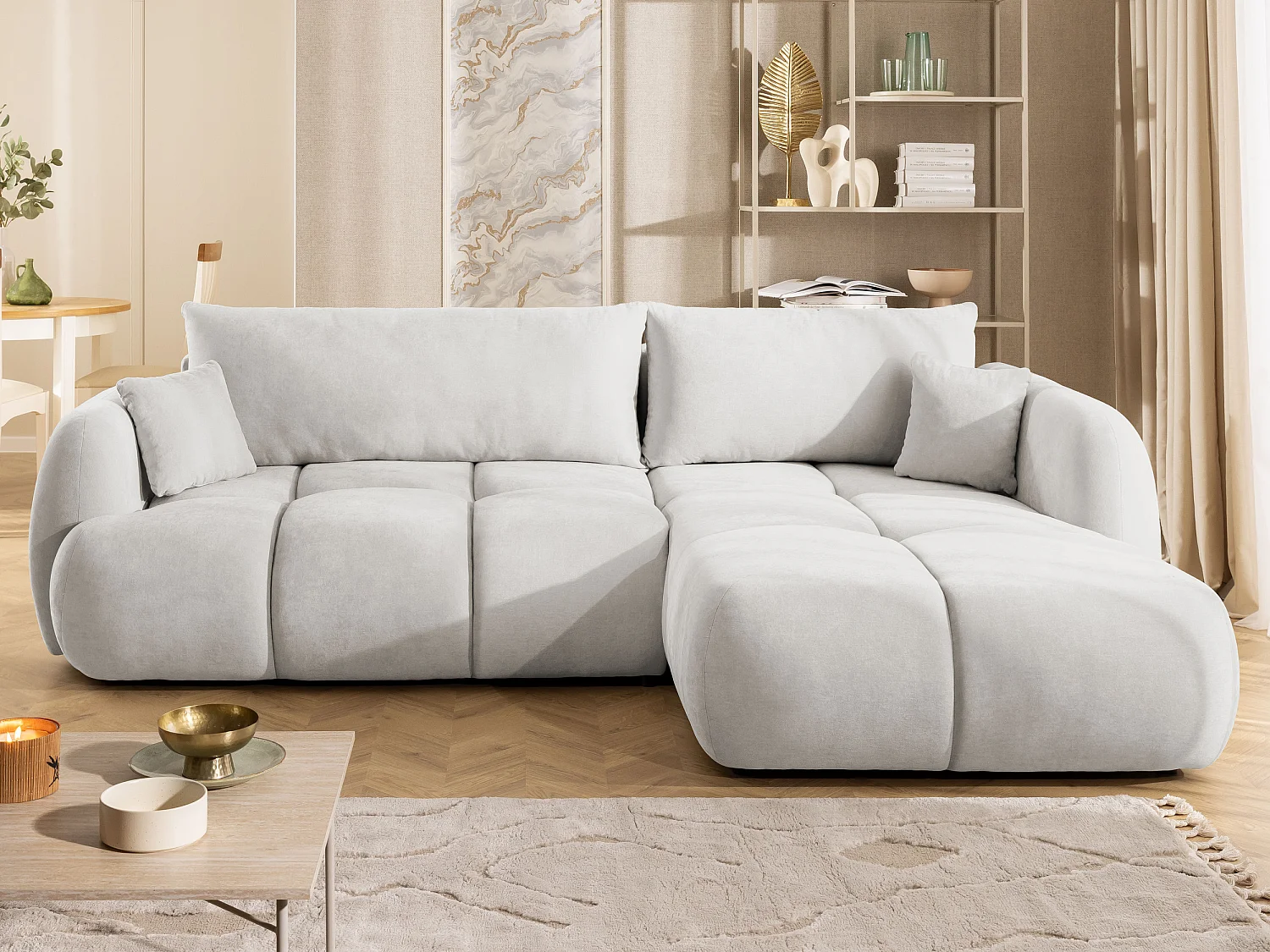 Canapé d’angle avec fonction couchage en tissu tissé LORETTO