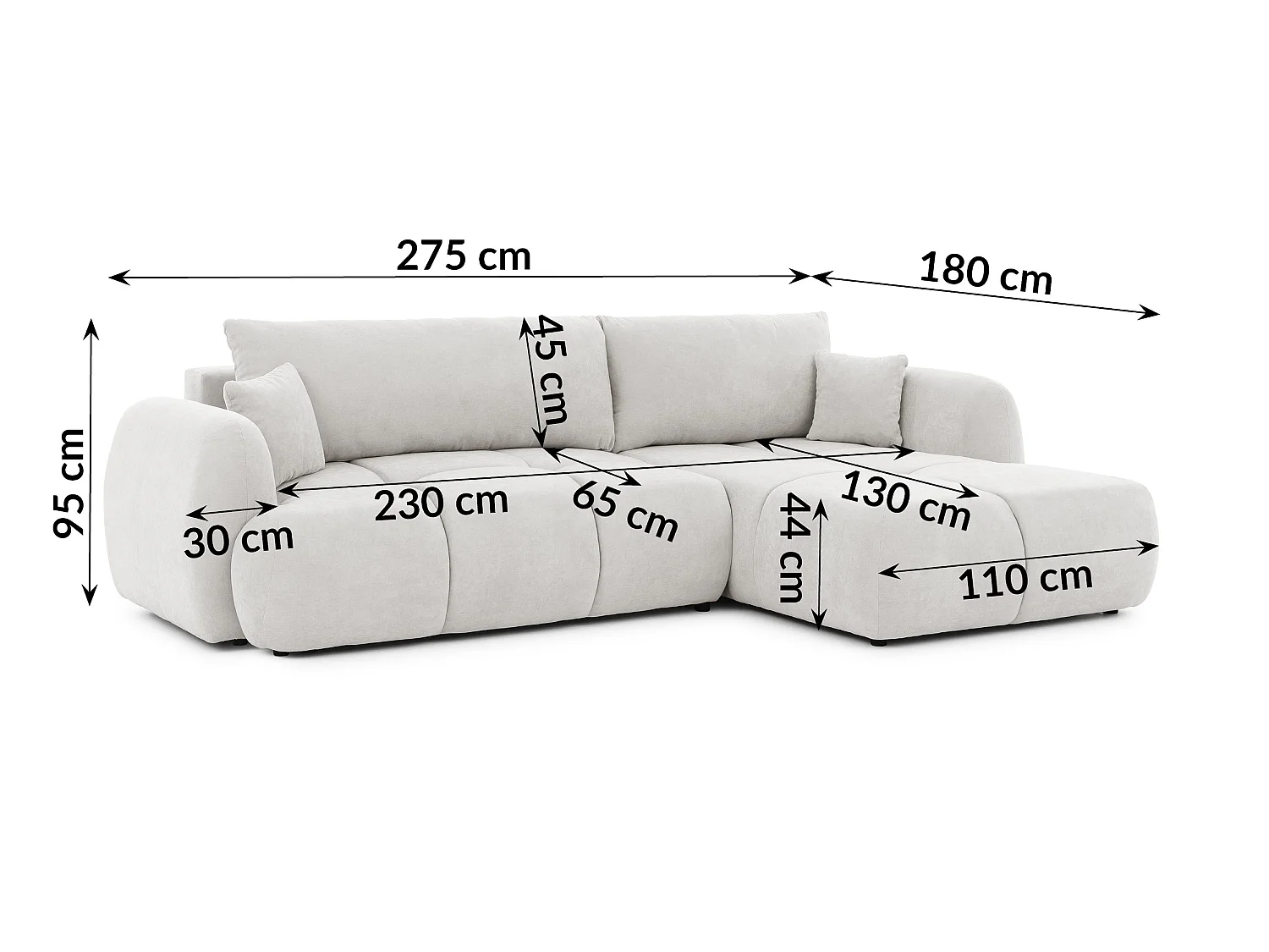 Canapé d’angle avec fonction couchage en tissu tissé LORETTO