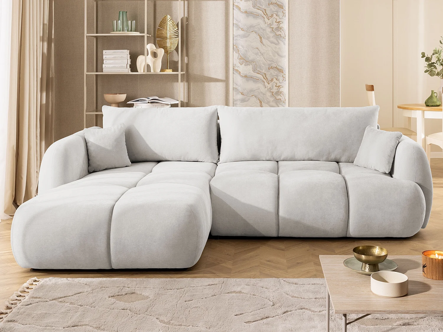Canapé d’angle avec fonction couchage en tissu tissé LORETTO
