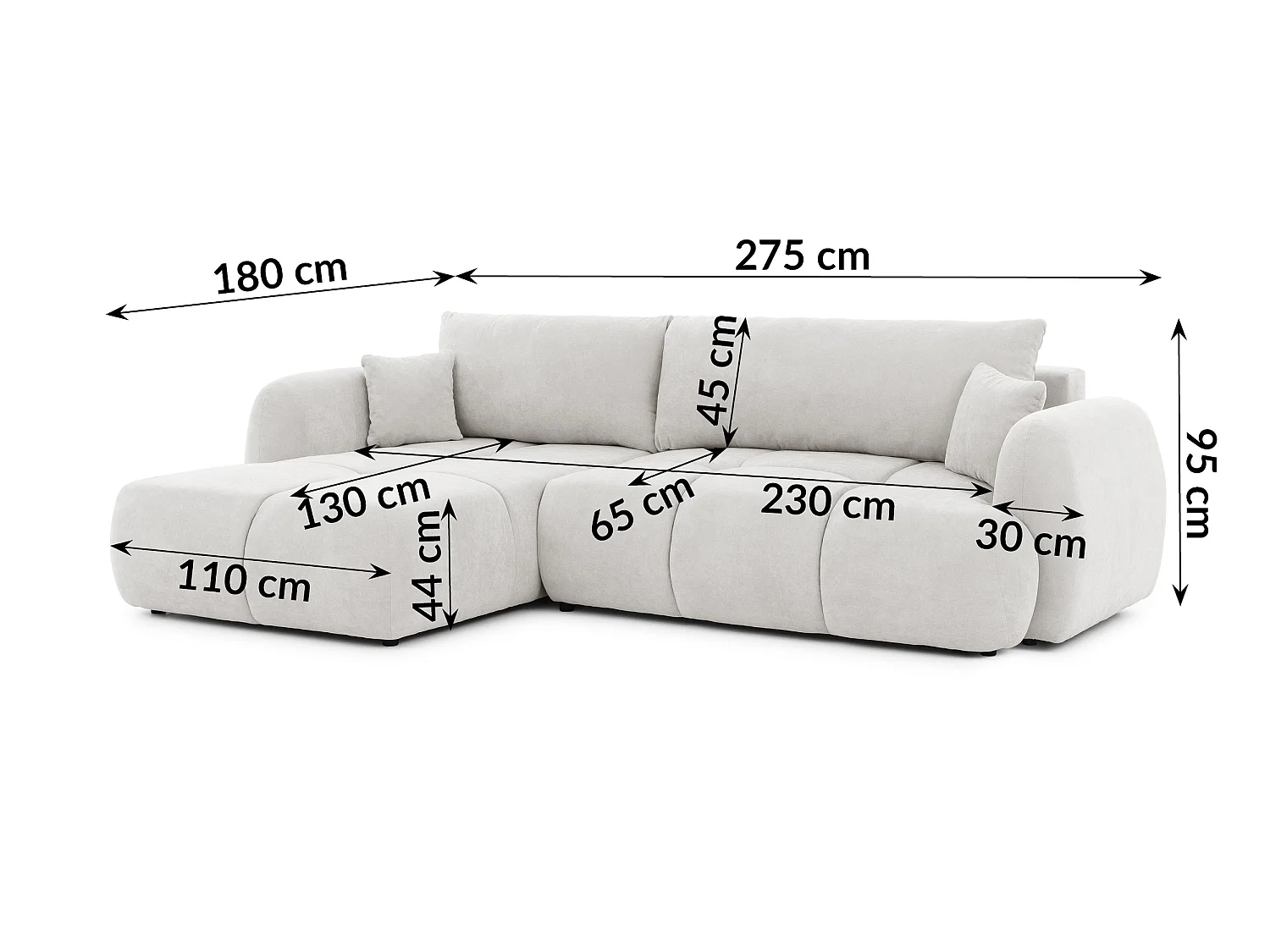 Canapé d’angle avec fonction couchage en tissu tissé LORETTO