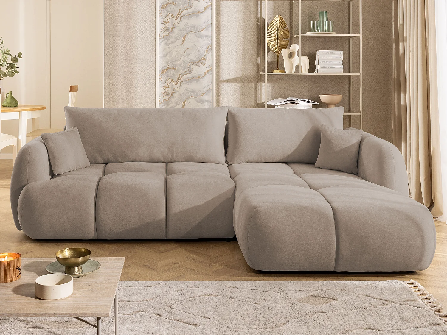 Canapé d’angle avec fonction couchage en tissu tissé LORETTO