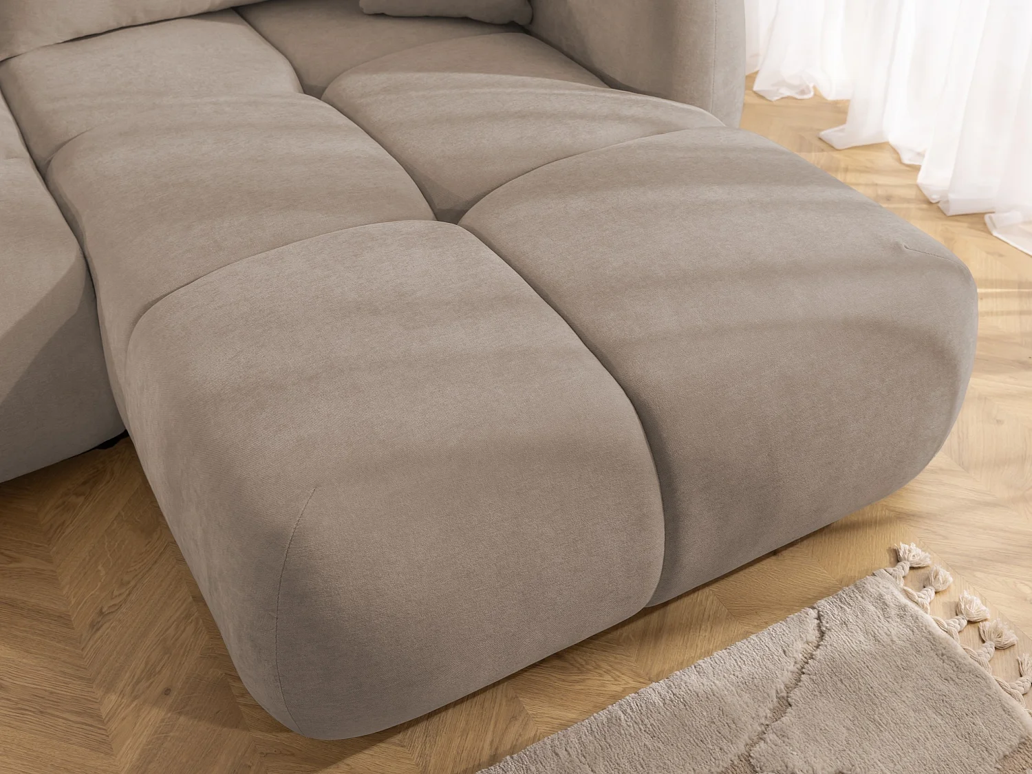 Canapé d’angle avec fonction couchage en tissu tissé LORETTO