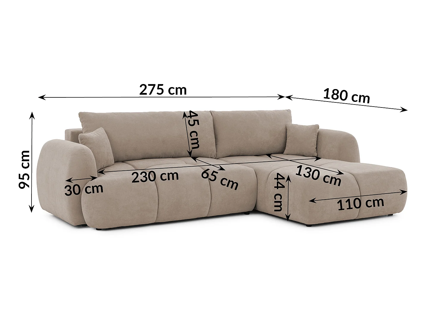 Canapé d’angle avec fonction couchage en tissu tissé LORETTO