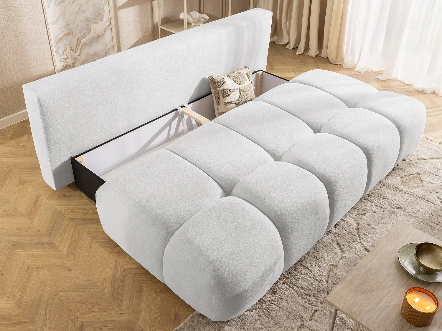 Canapé-lit en tissu pelucheux BELLUNO