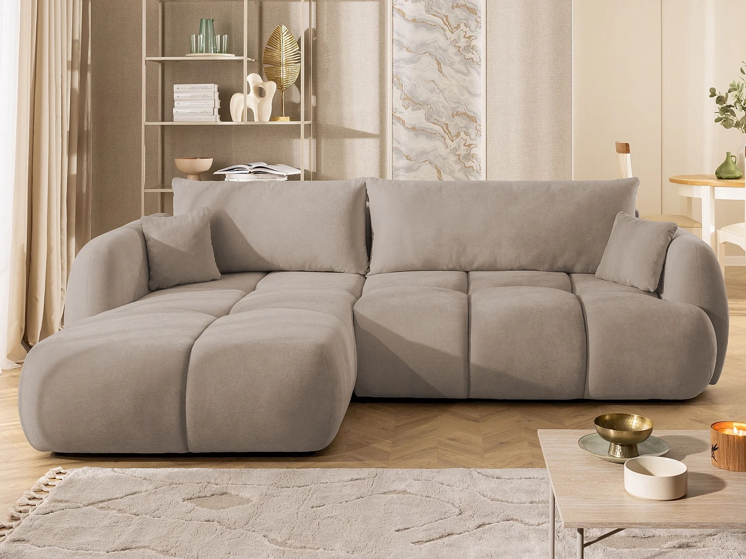 Canapé d’angle avec fonction couchage en tissu tissé LORETTO